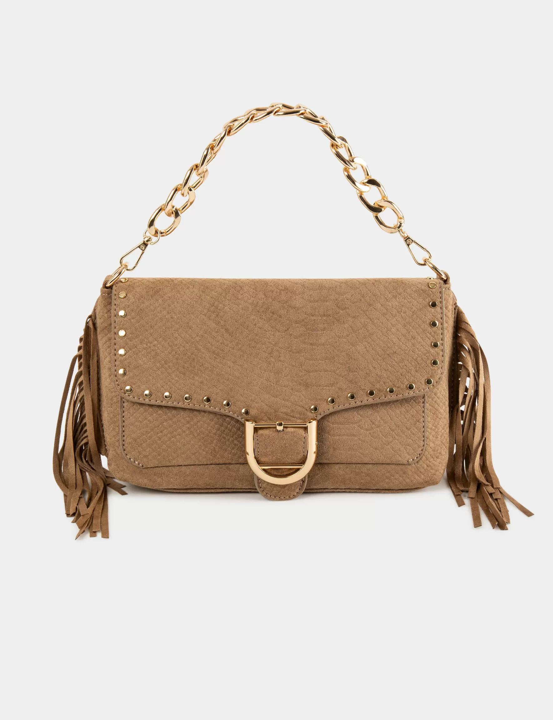 Accessories MORGAN ^Bag with croc effect fringes and studs ladies' beige