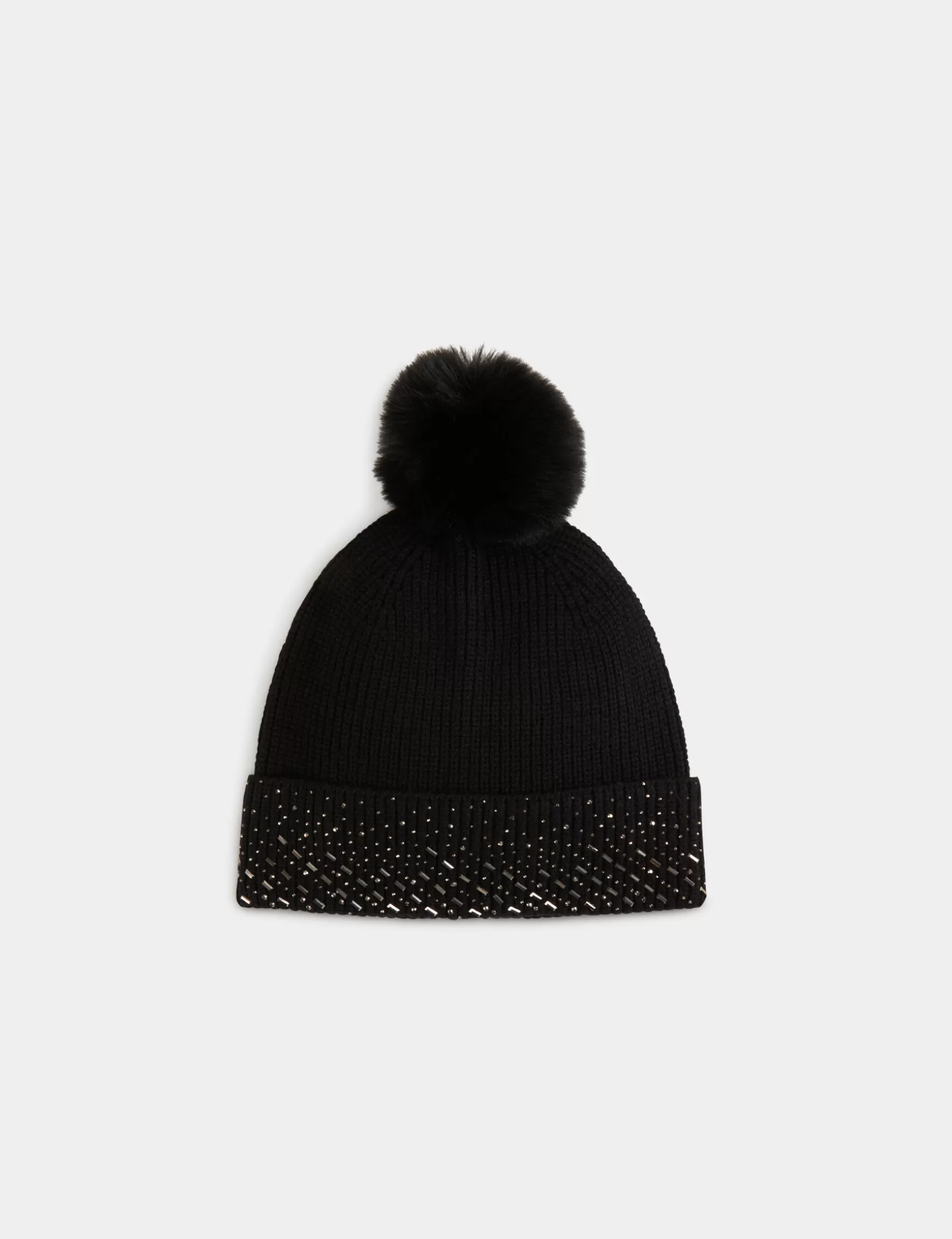 Accessories MORGAN ^Beanie with rhinestones and pom-pom ladies' black