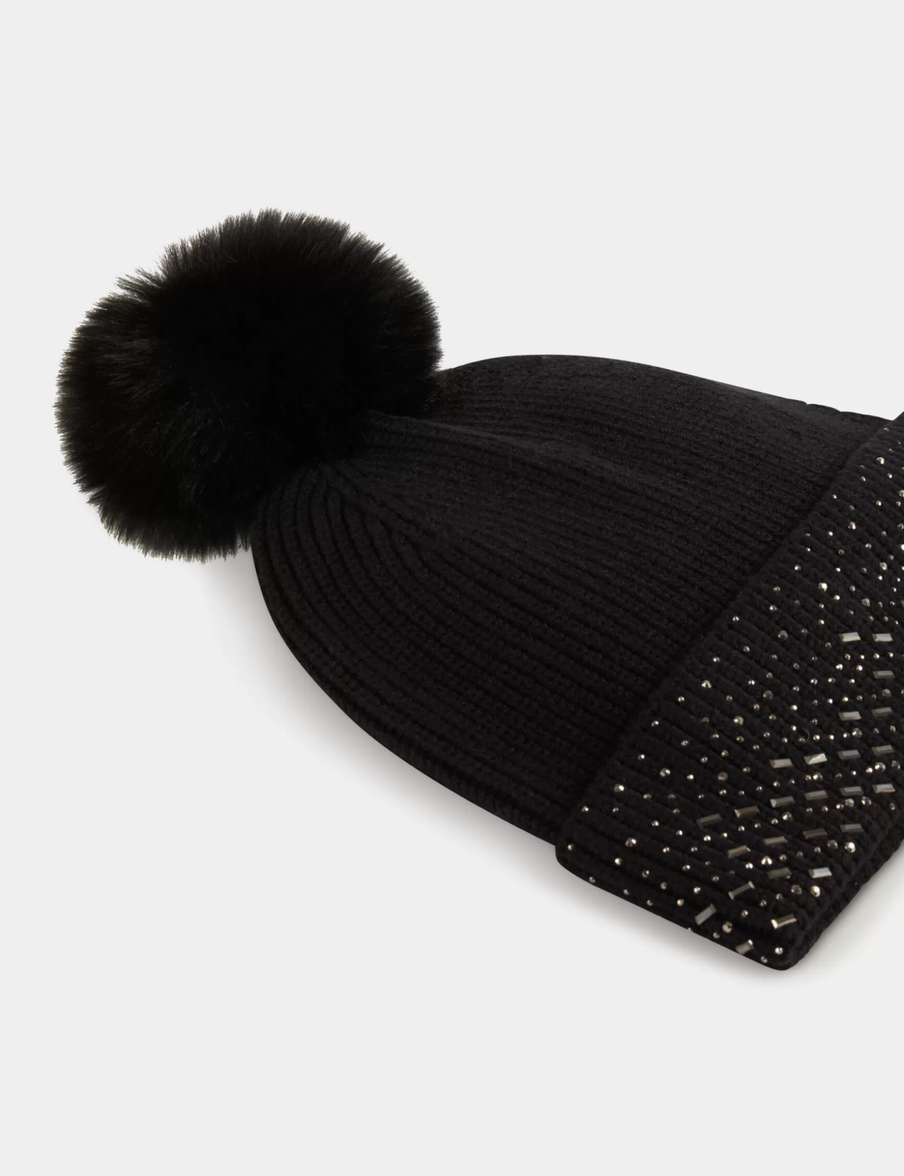 Accessories MORGAN ^Beanie with rhinestones and pom-pom ladies' black