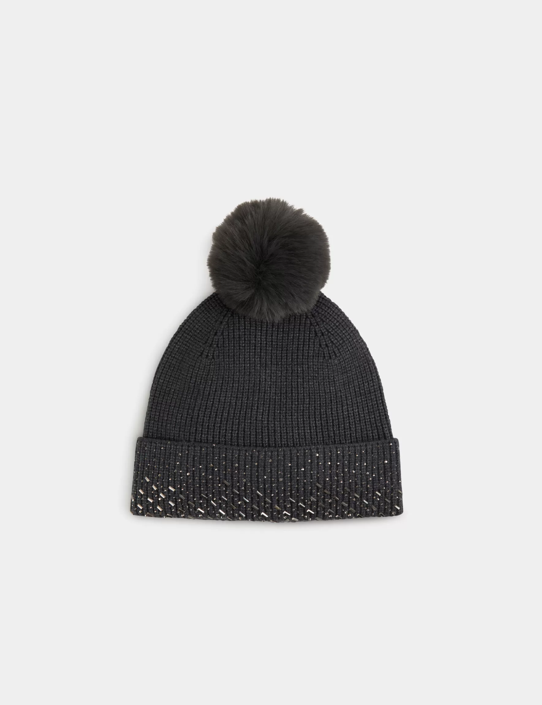 Accessories MORGAN ^Beanie with rhinestones and pom-pom ladies' mid-grey