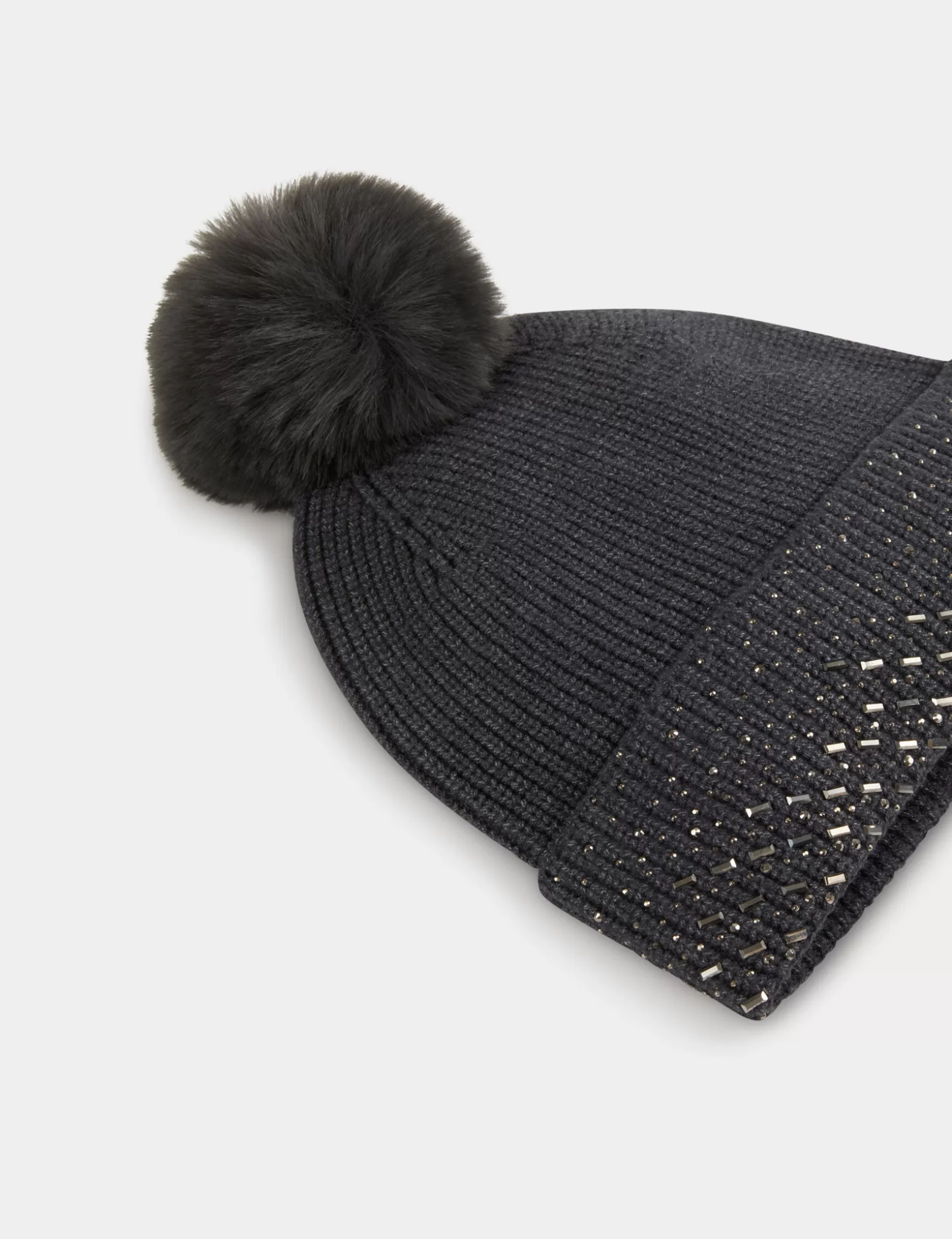 Accessories MORGAN ^Beanie with rhinestones and pom-pom ladies' mid-grey