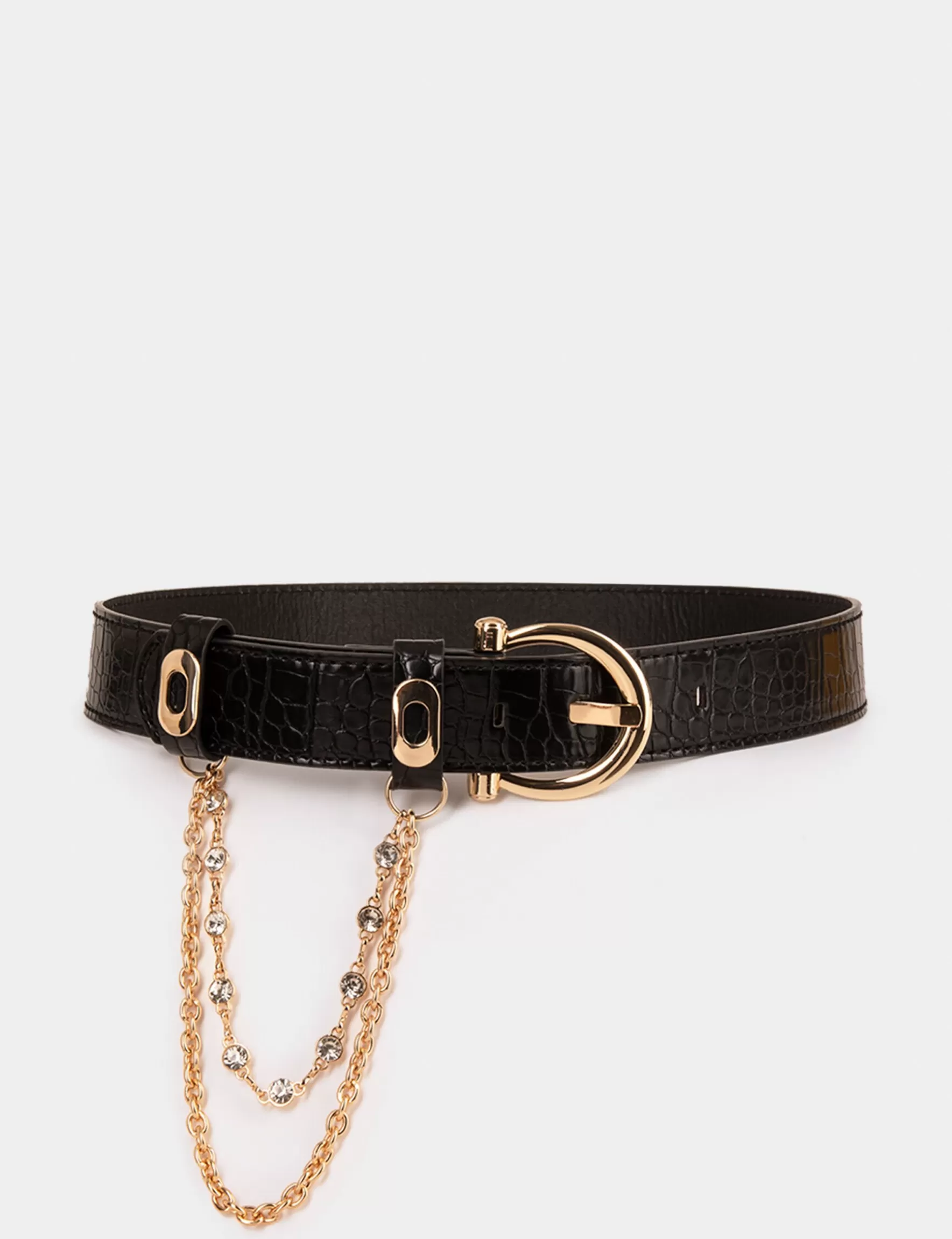 Accessories MORGAN ^Belt with croc effect and chains ladies' black