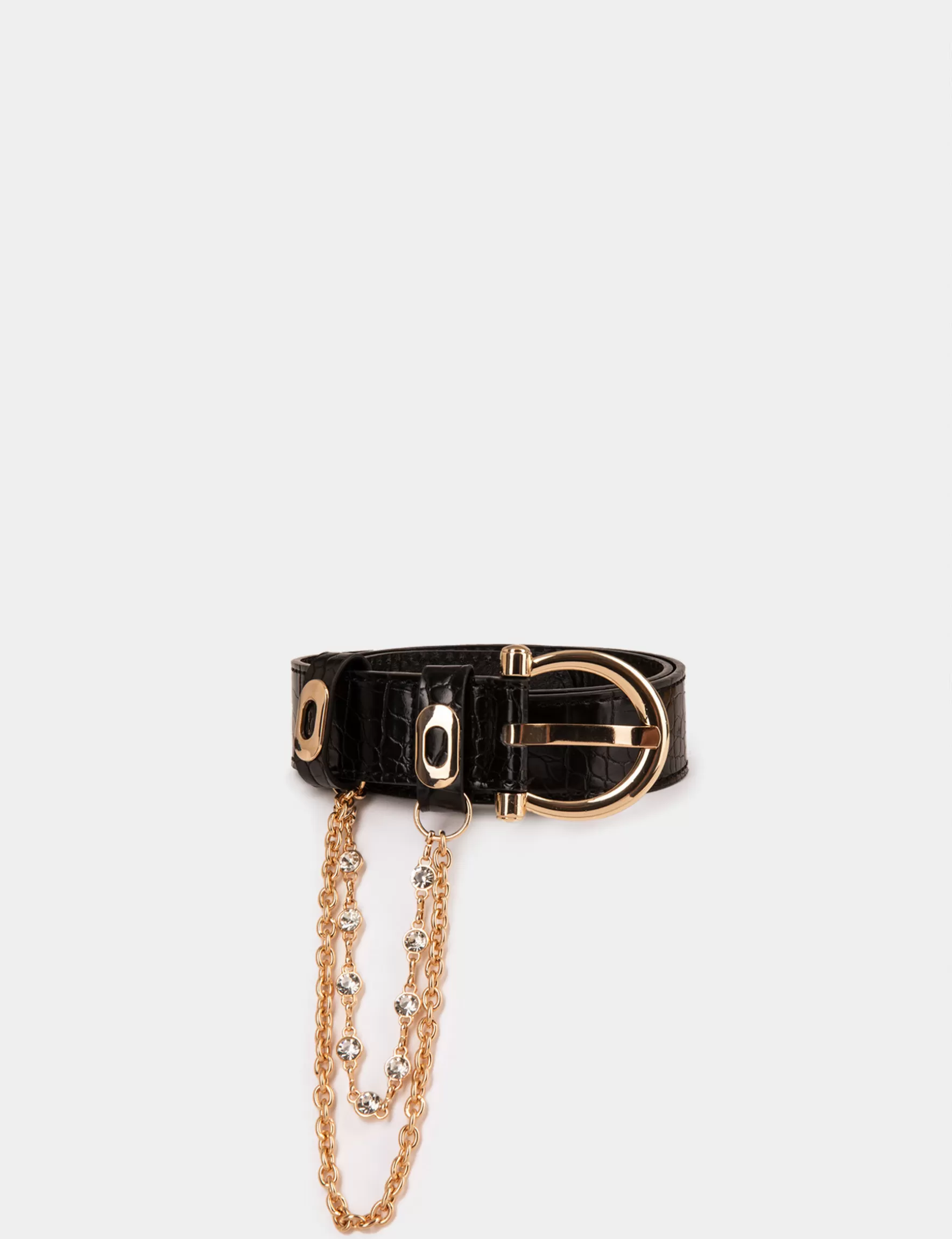 Accessories MORGAN ^Belt with croc effect and chains ladies' black