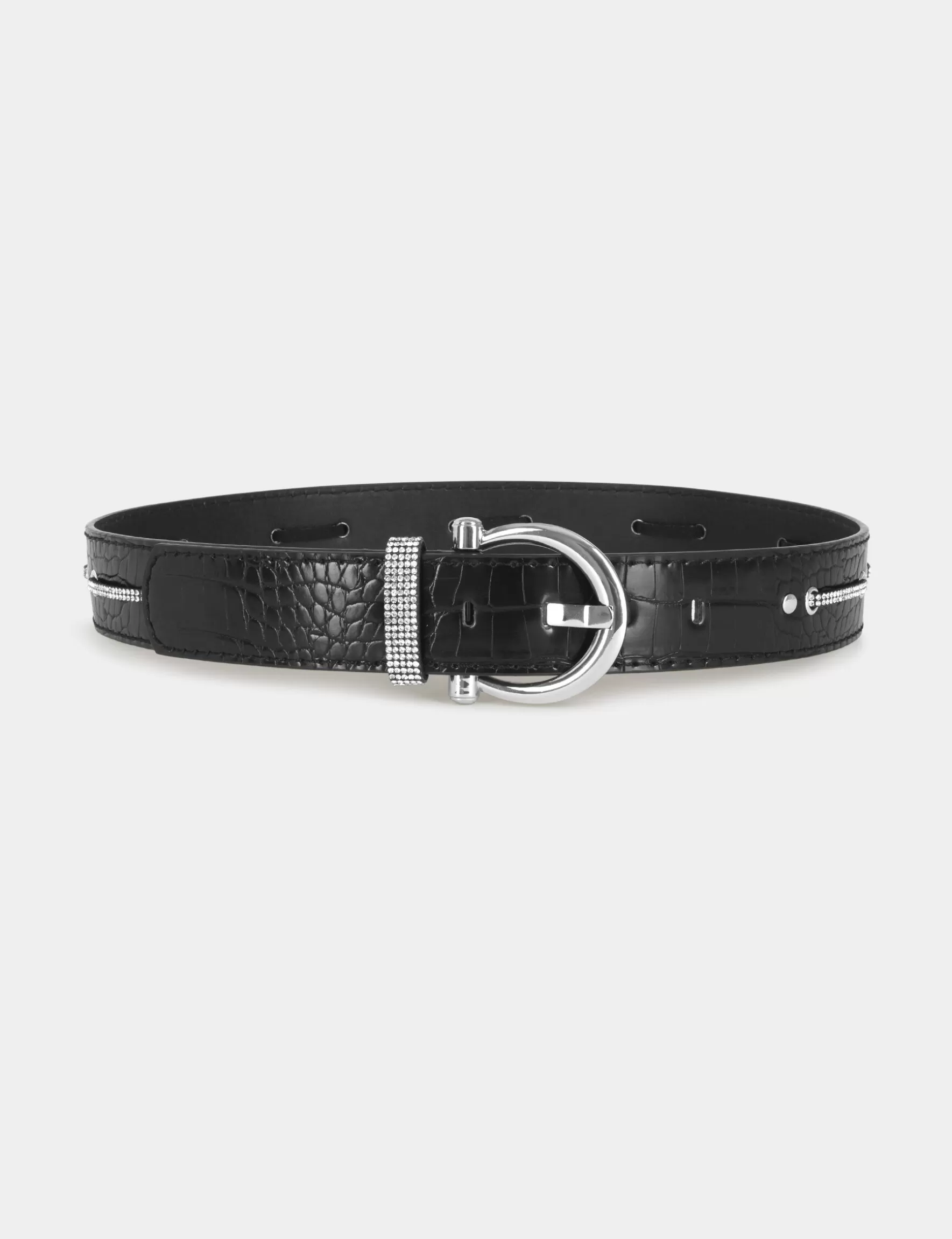 Accessories MORGAN ^Belt with croc effect and rhinestones ladies' black