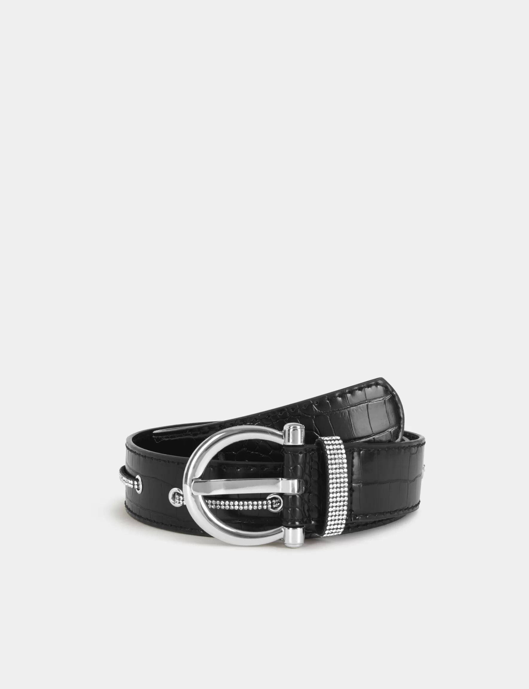 Accessories MORGAN ^Belt with croc effect and rhinestones ladies' black