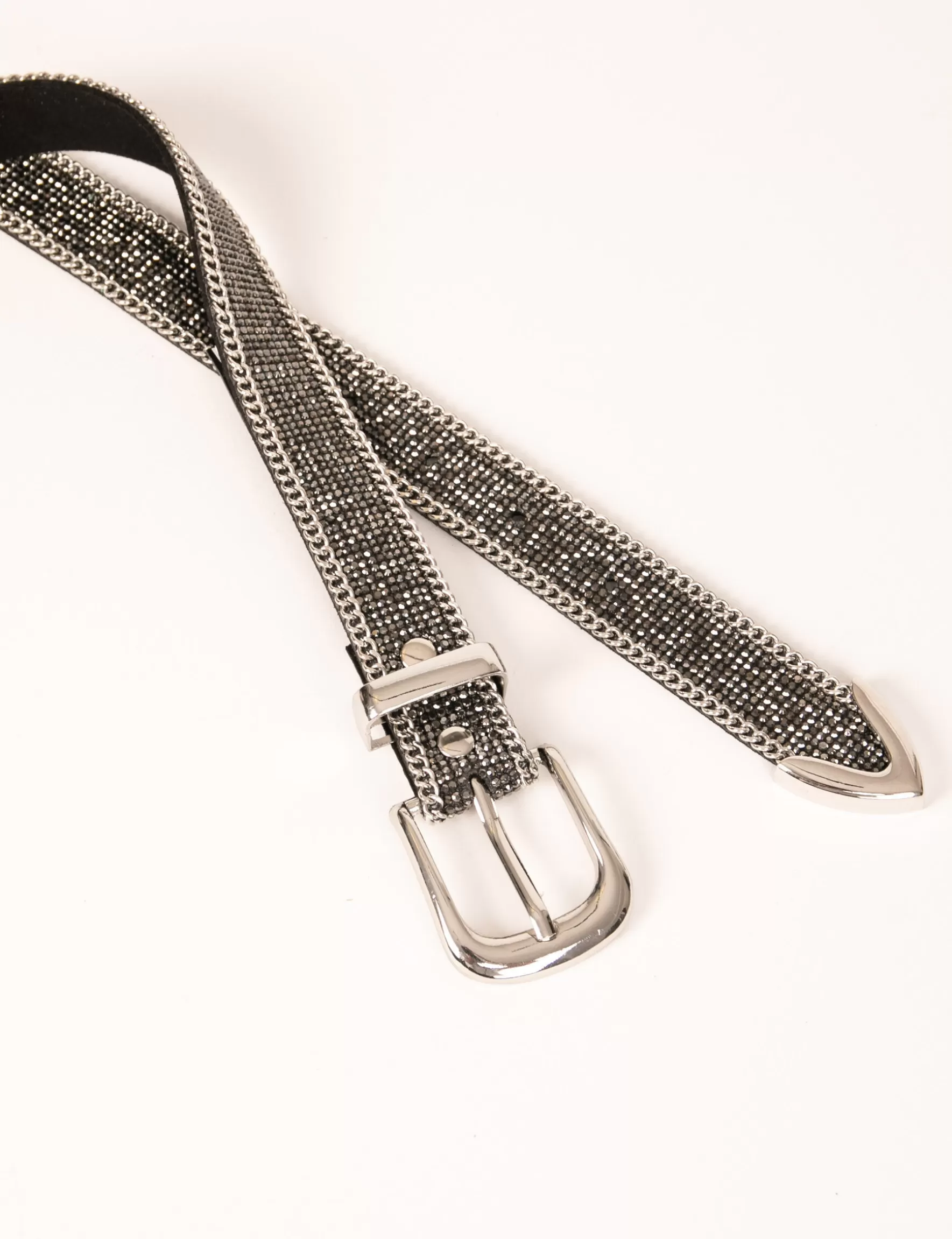 Accessories MORGAN ^Belt with rhinestones and chains ladies' mid-grey