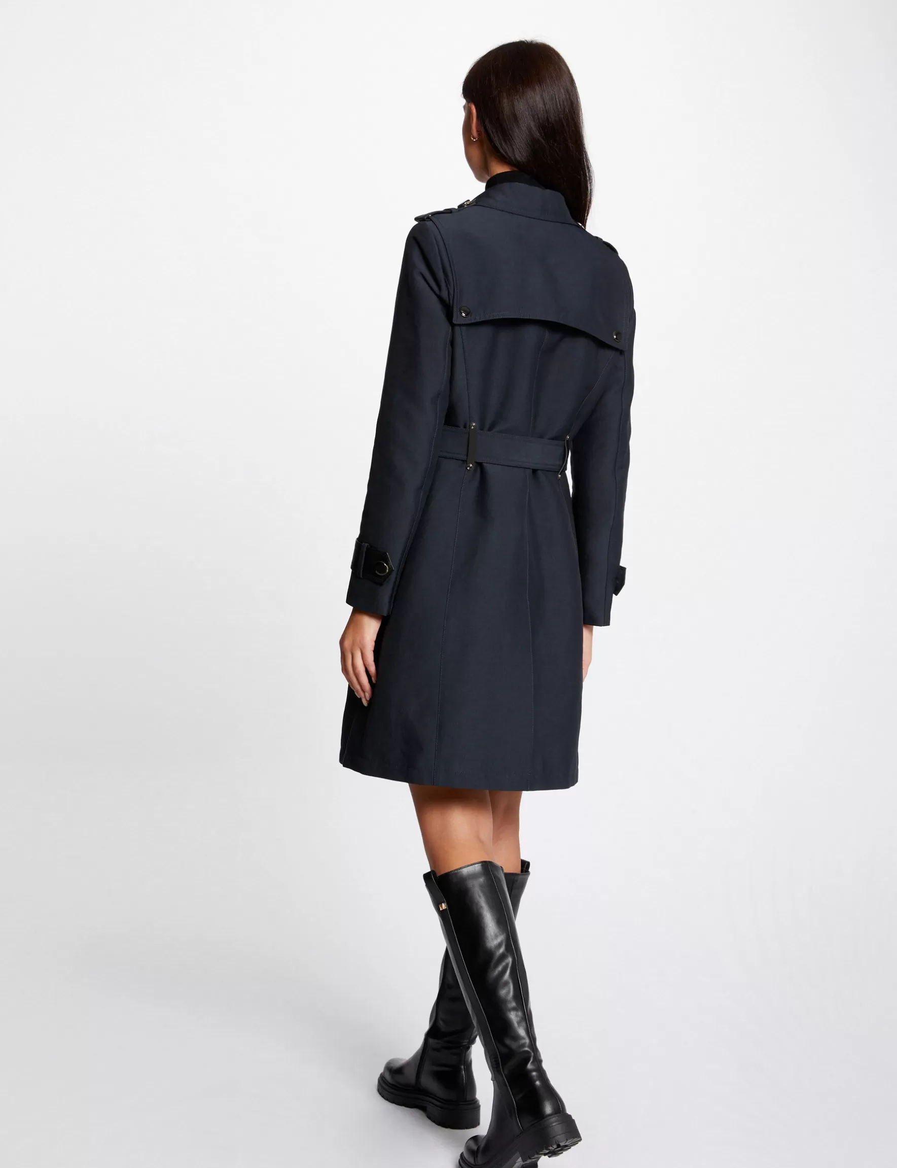 Clothes MORGAN ^Belted trenchcoat faux leather details ladies' navy