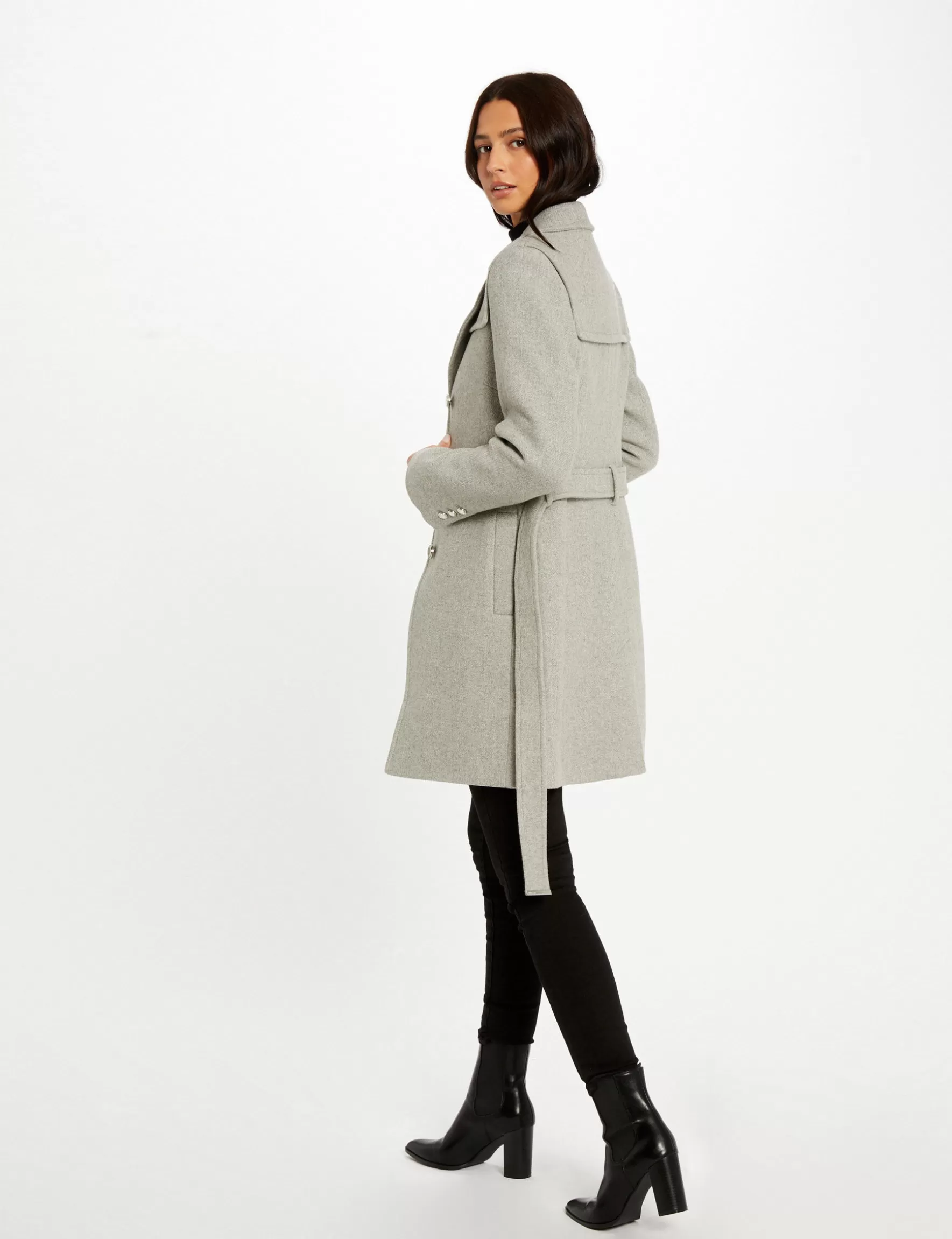 Clothes MORGAN ^Belted waisted coat light grey ladies' light_grey