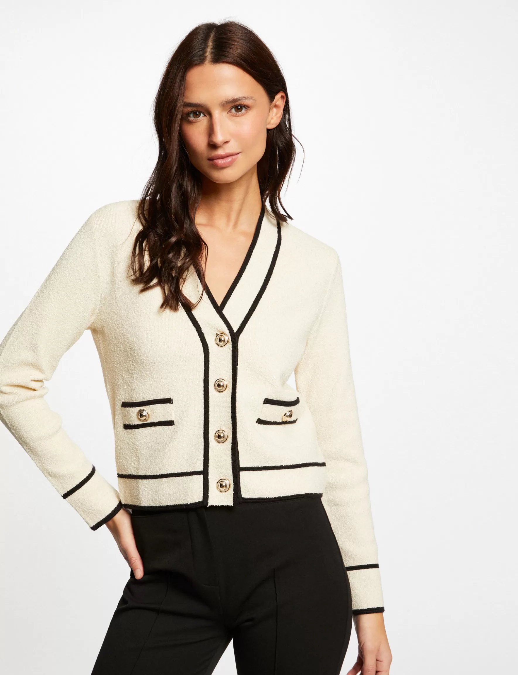 Clothes MORGAN ^Buttoned cardigan contrasting strips ladies' sand