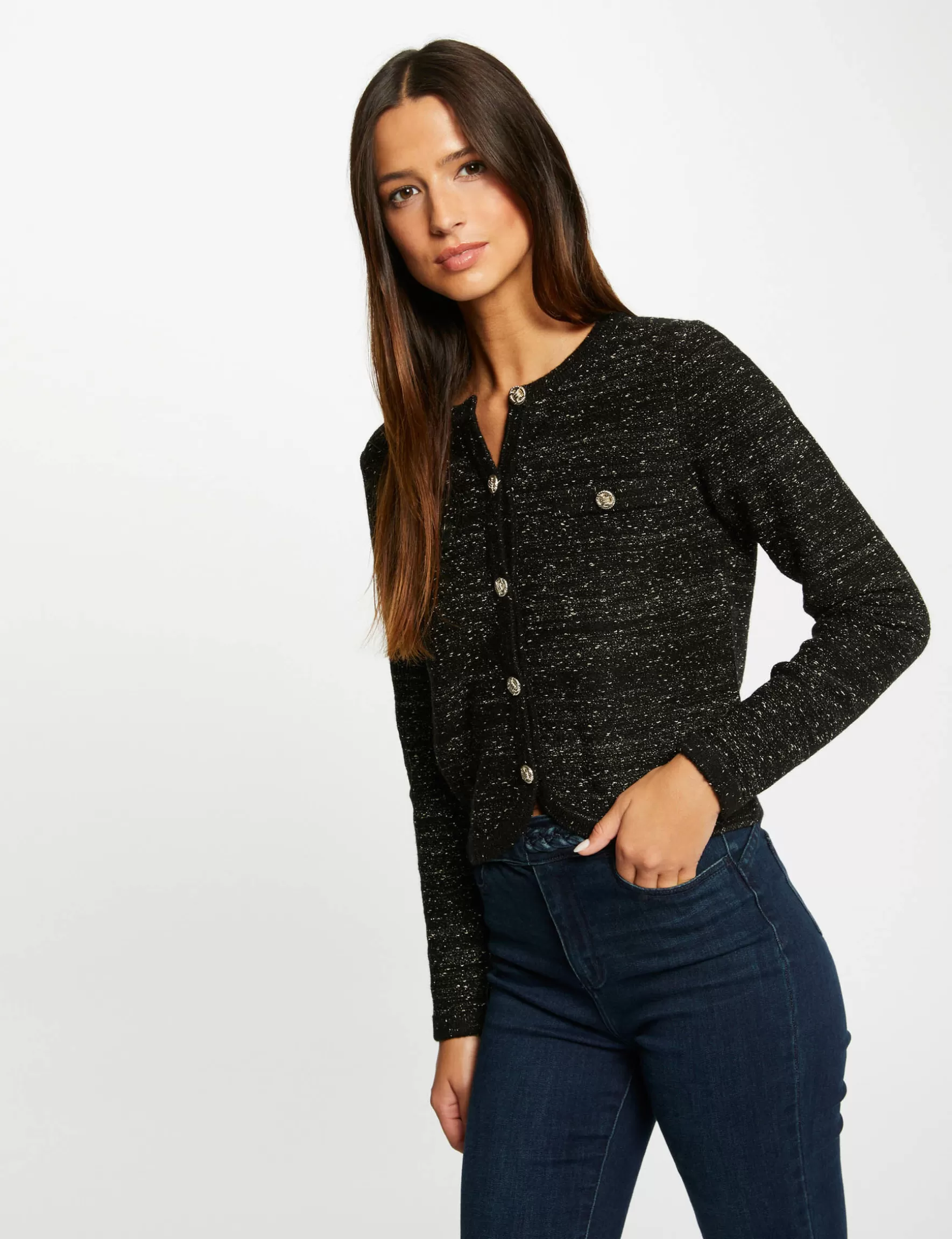 Clothes MORGAN ^Buttoned cardigan metallised threads ladies' black