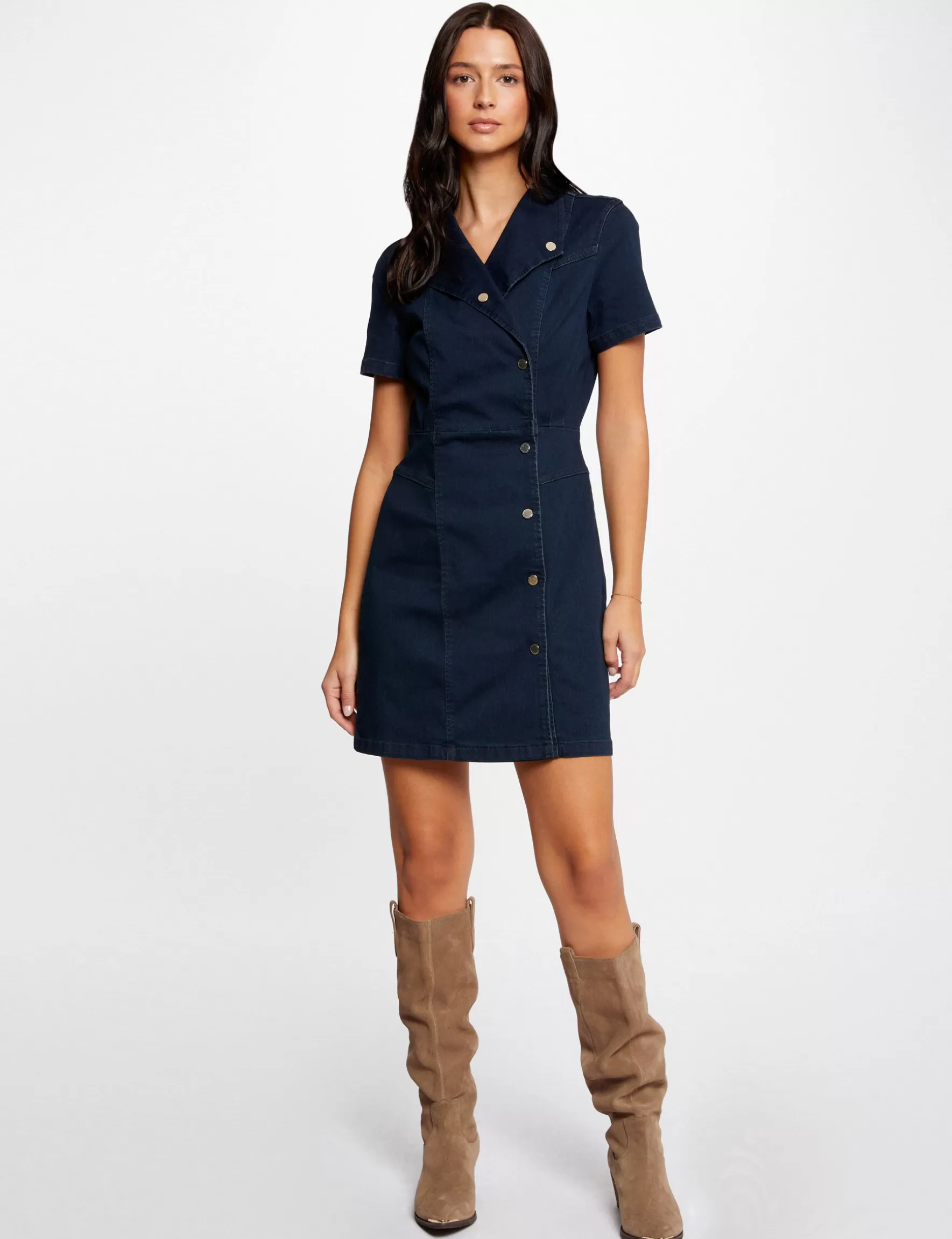 Clothes MORGAN ^Buttoned denim wrap dress raw denim ladies' raw_denim