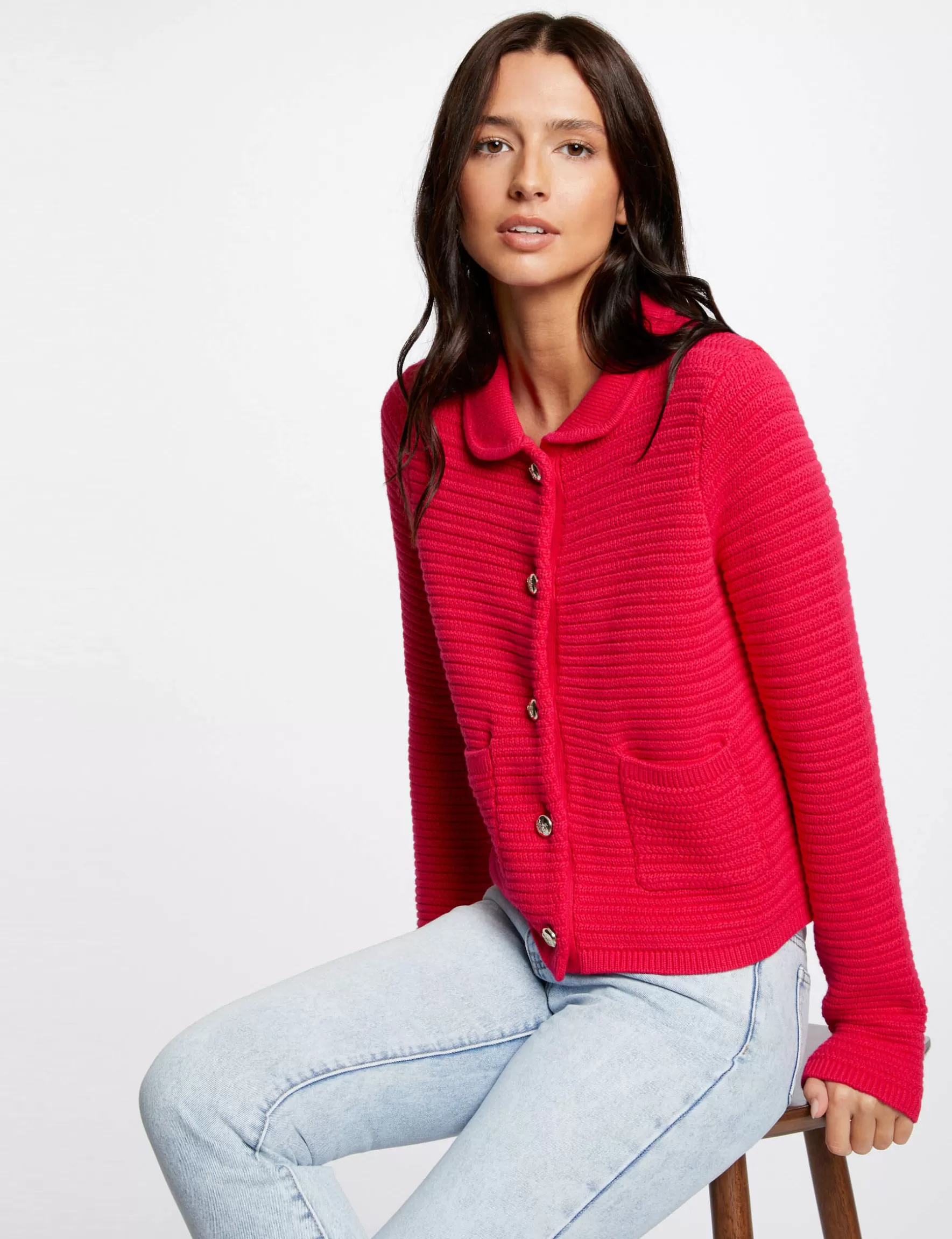 Clothes MORGAN ^Buttoned long-sleeved cardigan ladies' fuchsia