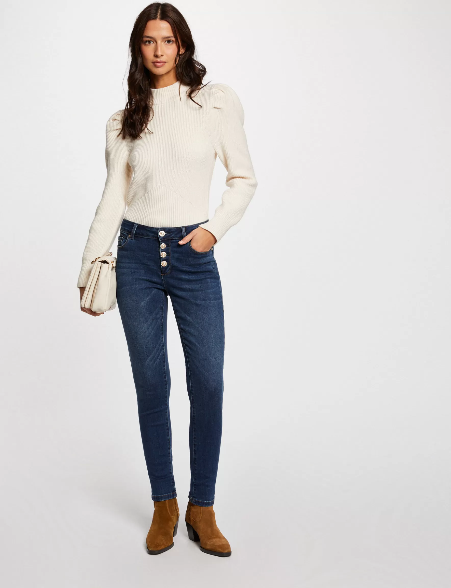 Clothes MORGAN ^Buttoned skinny jeans stone denim ladies' stone_denim