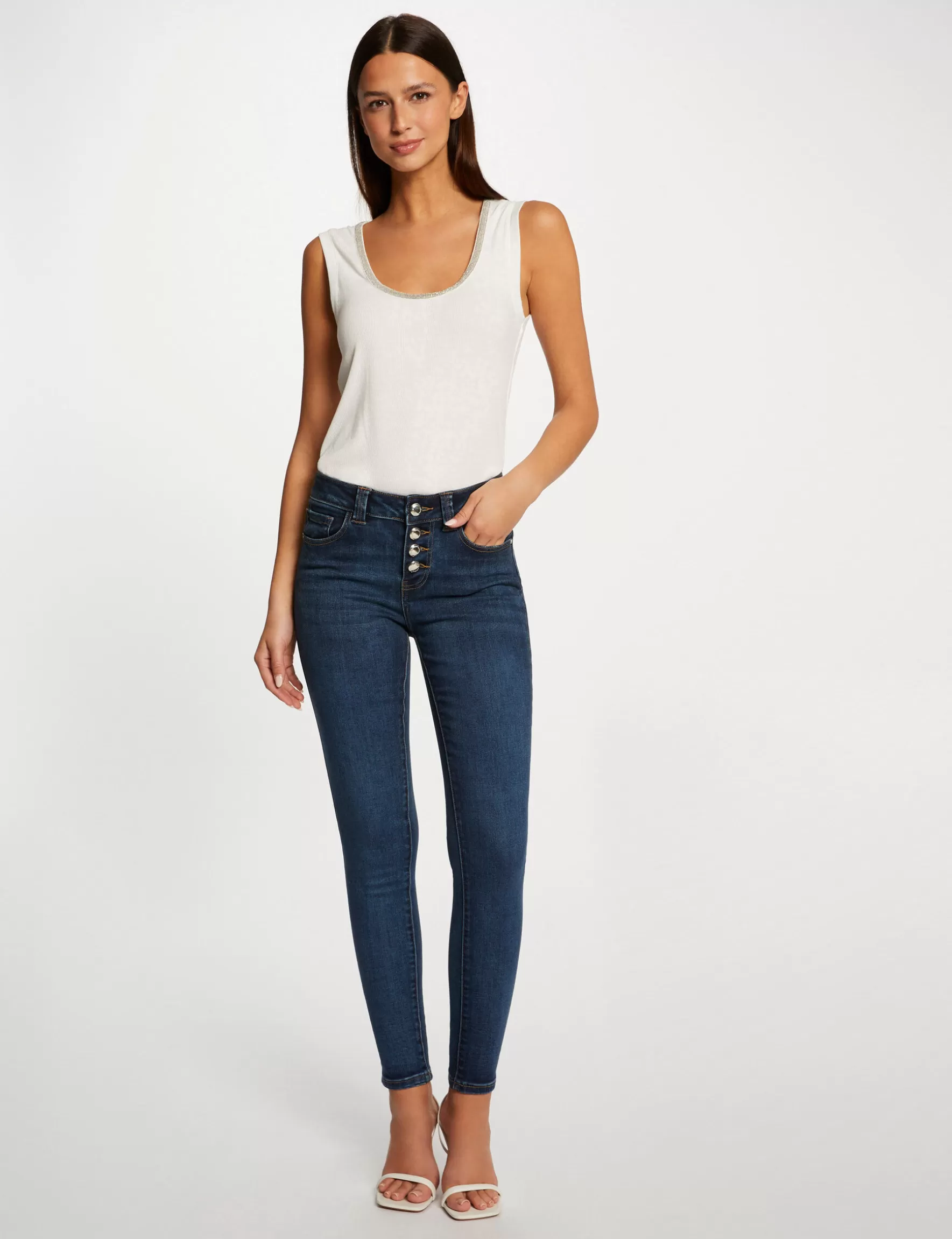 Clothes MORGAN ^Buttoned slim jeans stone denim ladies' stone_denim