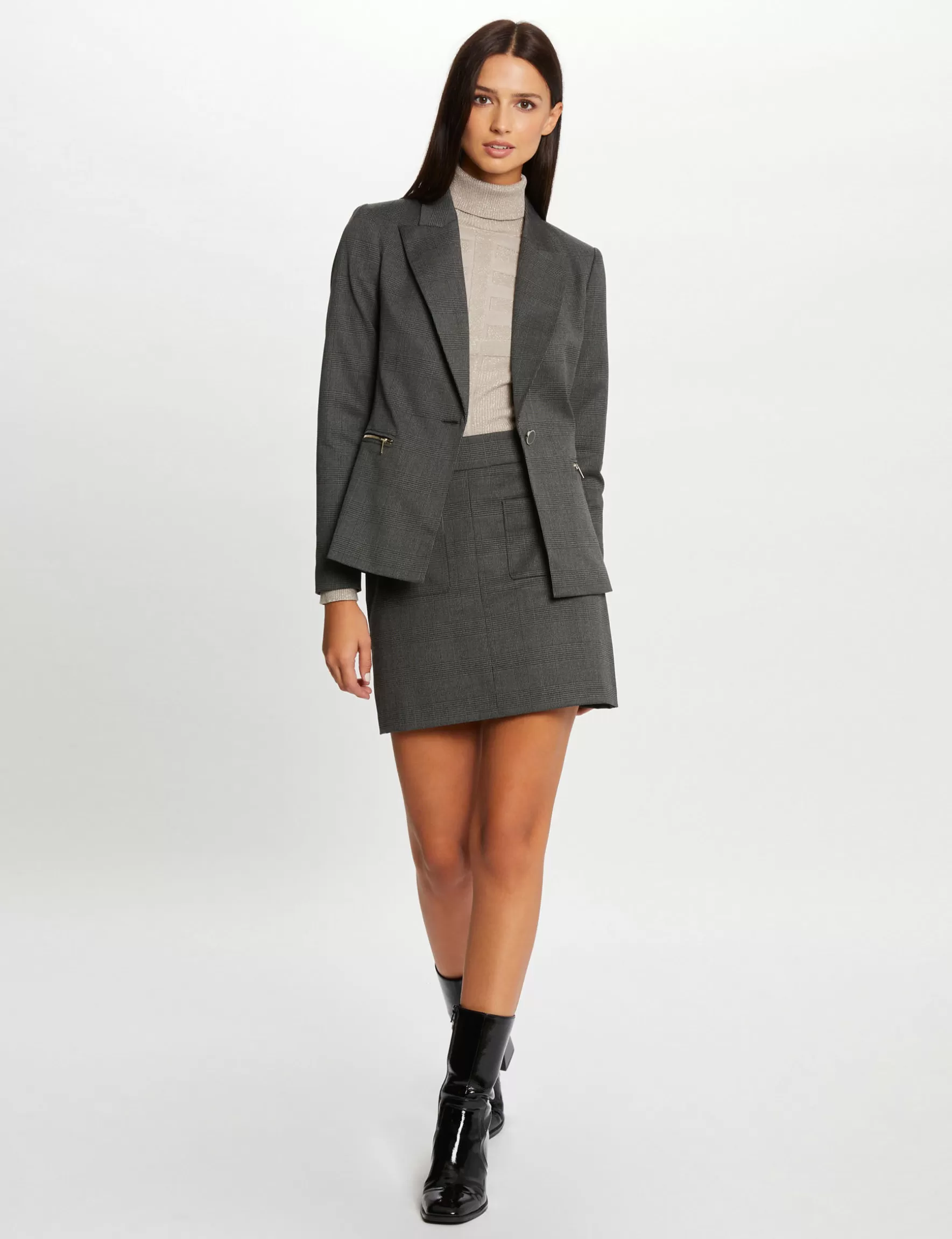 Clothes MORGAN ^Checked straight skirt anthracite grey ladies' anthracite_grey