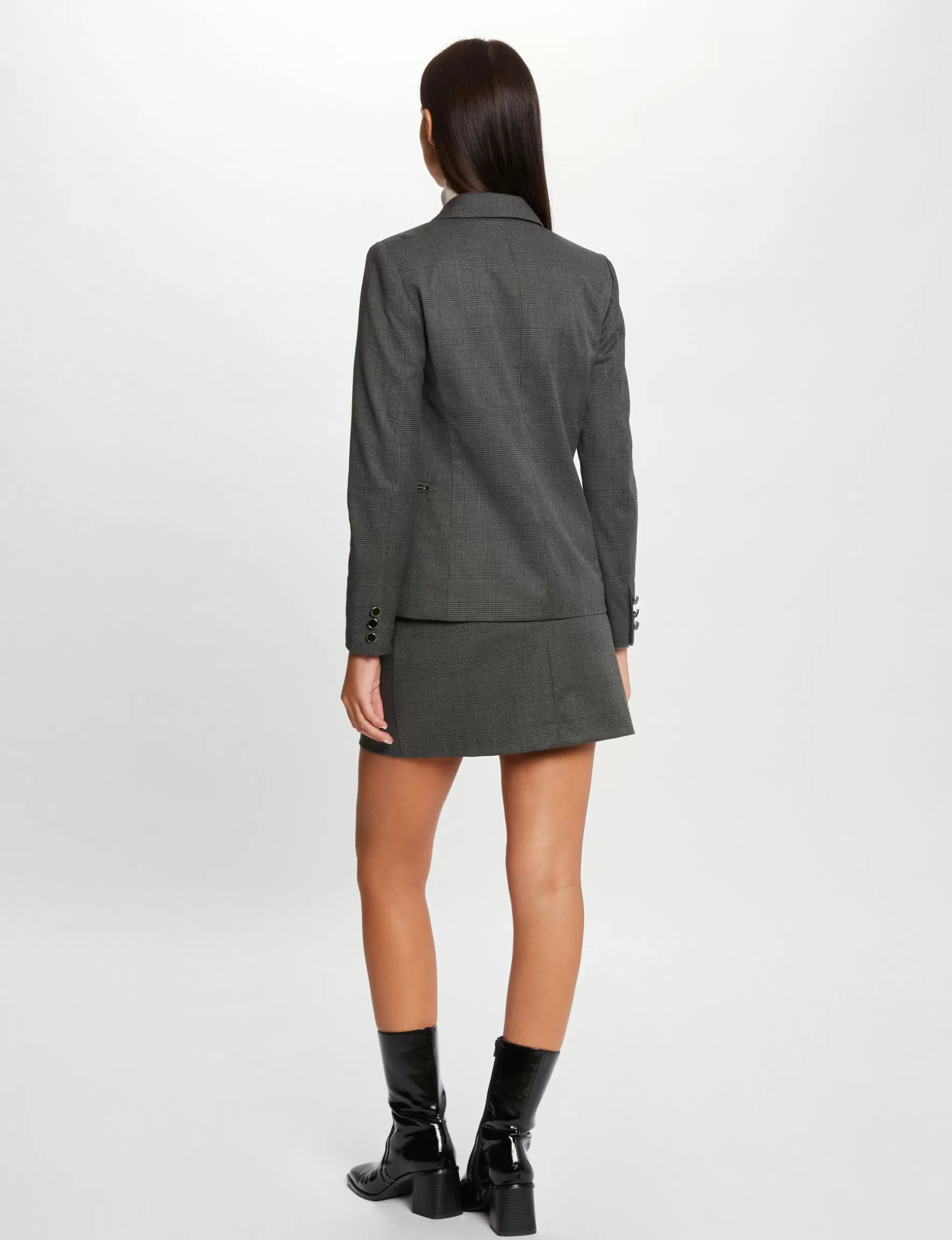 Clothes MORGAN ^Checked straight skirt anthracite grey ladies' anthracite_grey