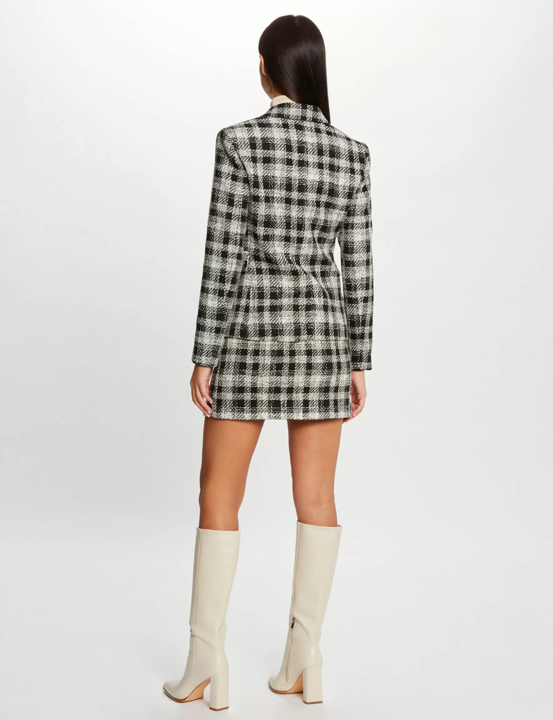 Clothes MORGAN ^Checked waisted buttoned jacket ladies' black