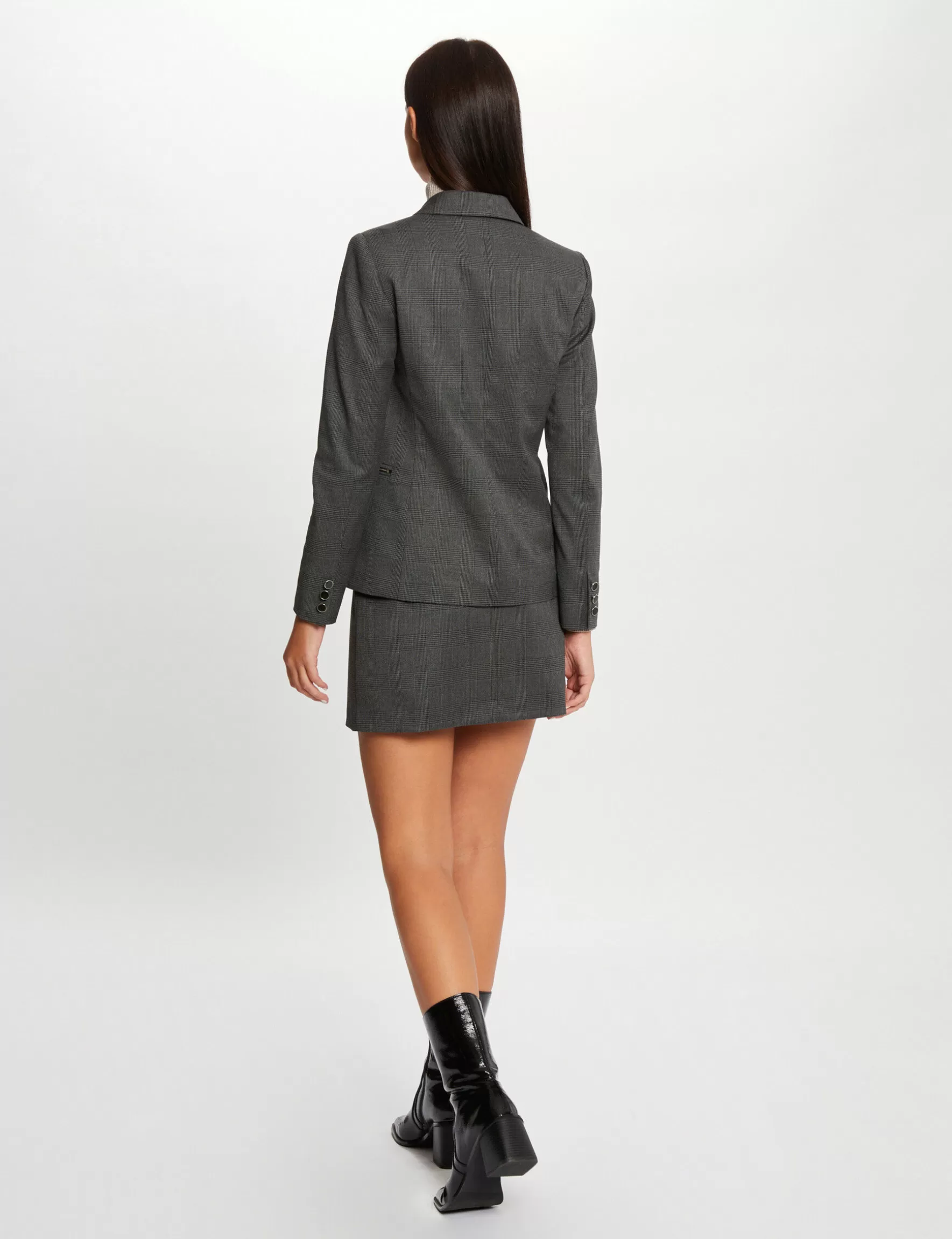 Clothes MORGAN ^Checked waisted jacket anthracite grey ladies' anthracite_grey