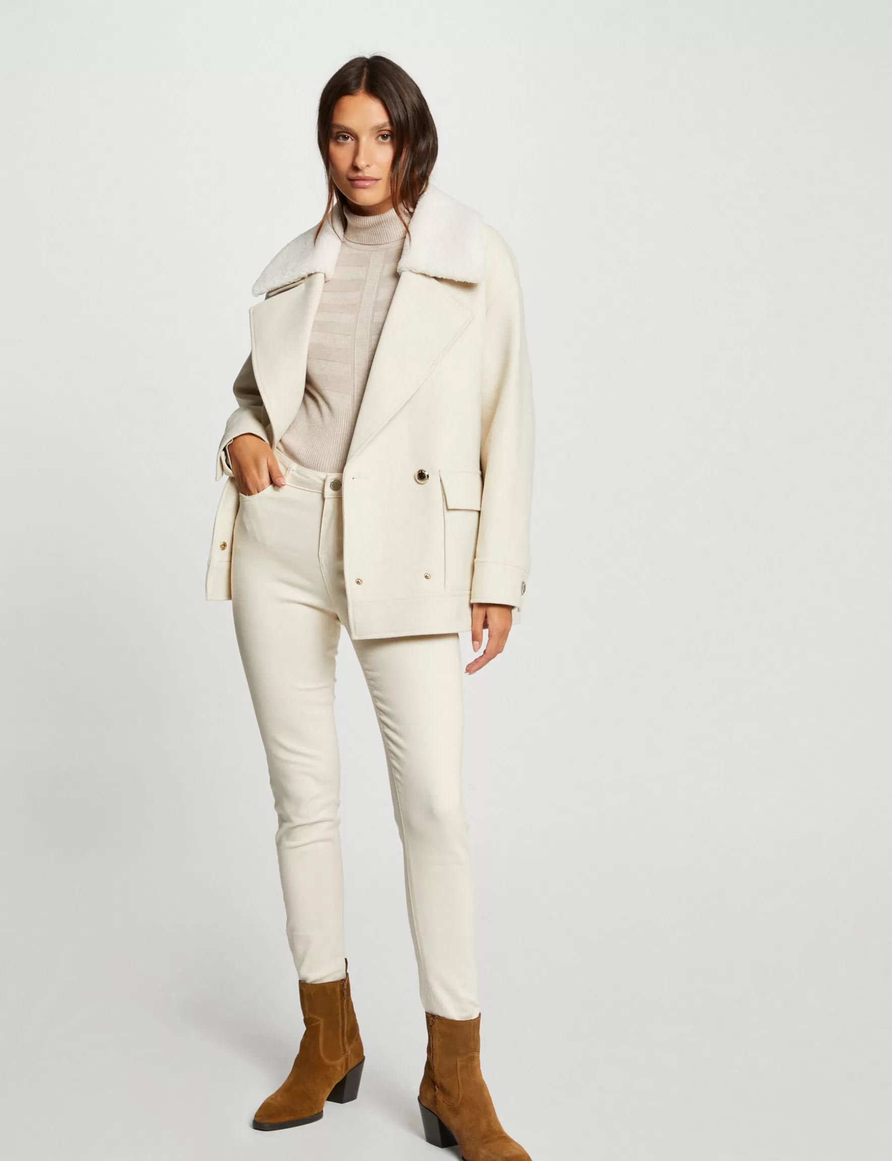 Clothes MORGAN ^Coat with removable fur collar ladies' ivory