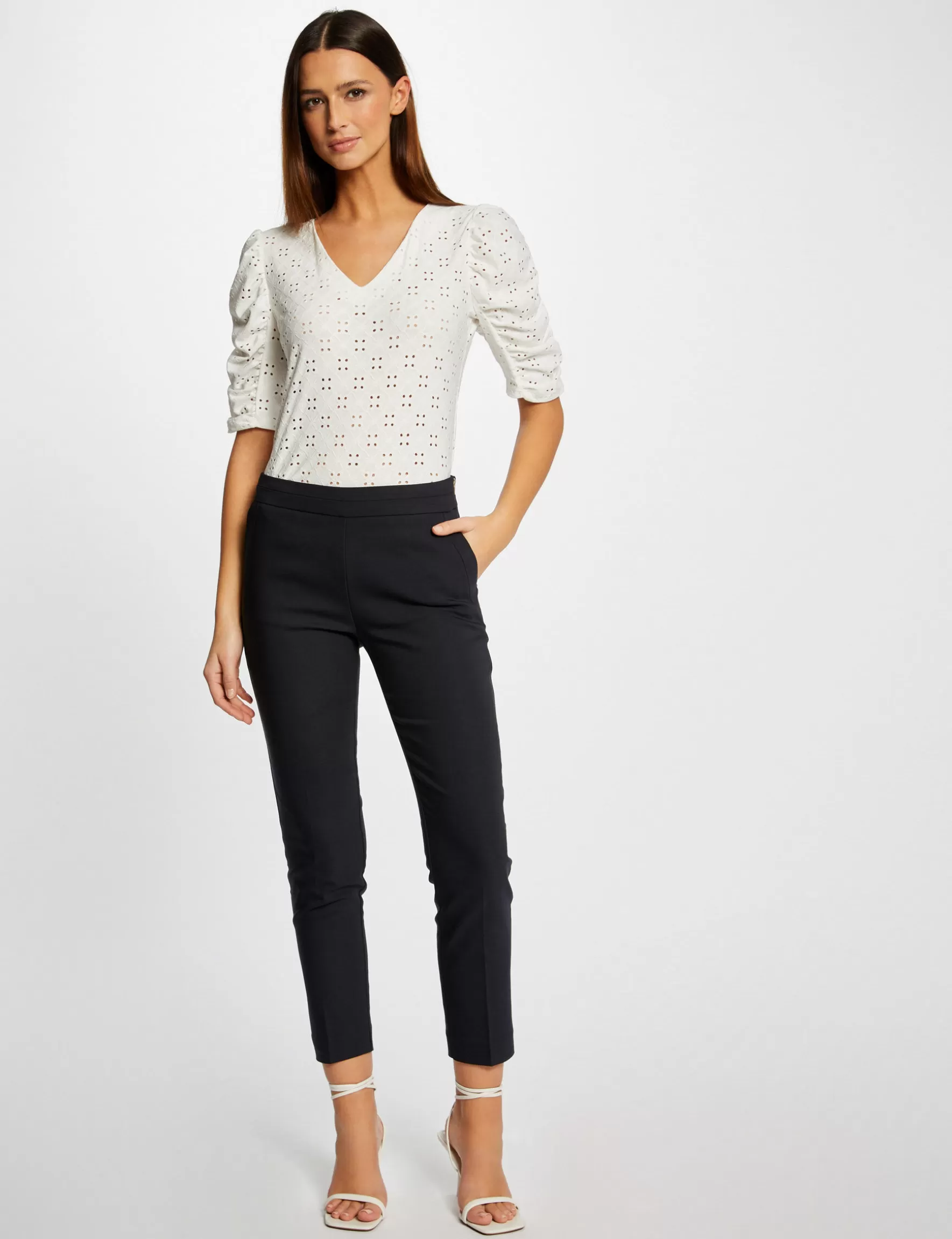 Clothes MORGAN ^Cropped cigarette trousers ladies' navy