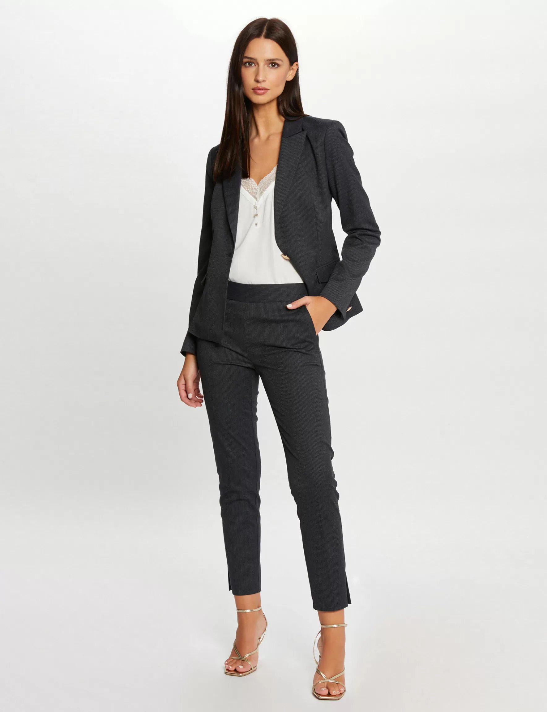 Clothes MORGAN ^Cropped fitted trousers with stripes anthracite grey ladies' anthracite_grey