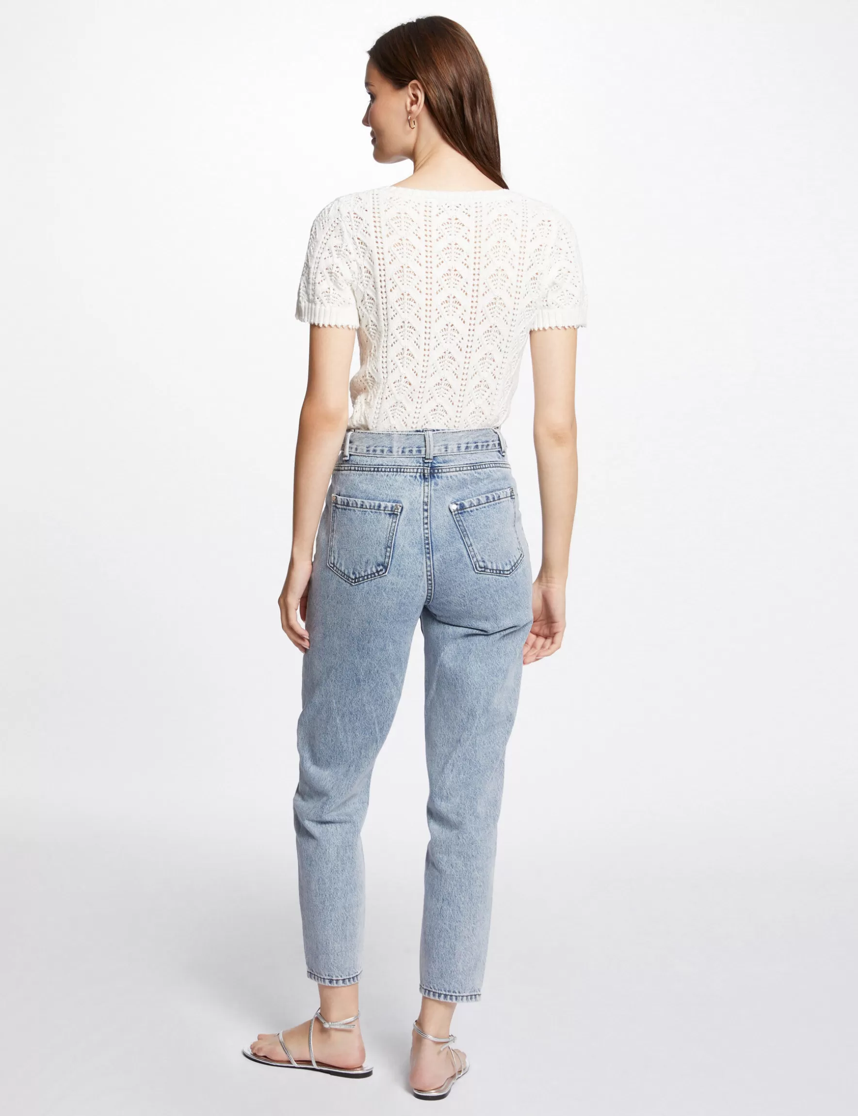 Clothes MORGAN ^Cropped regular belted jeans jean bleached ladies' jean_bleached