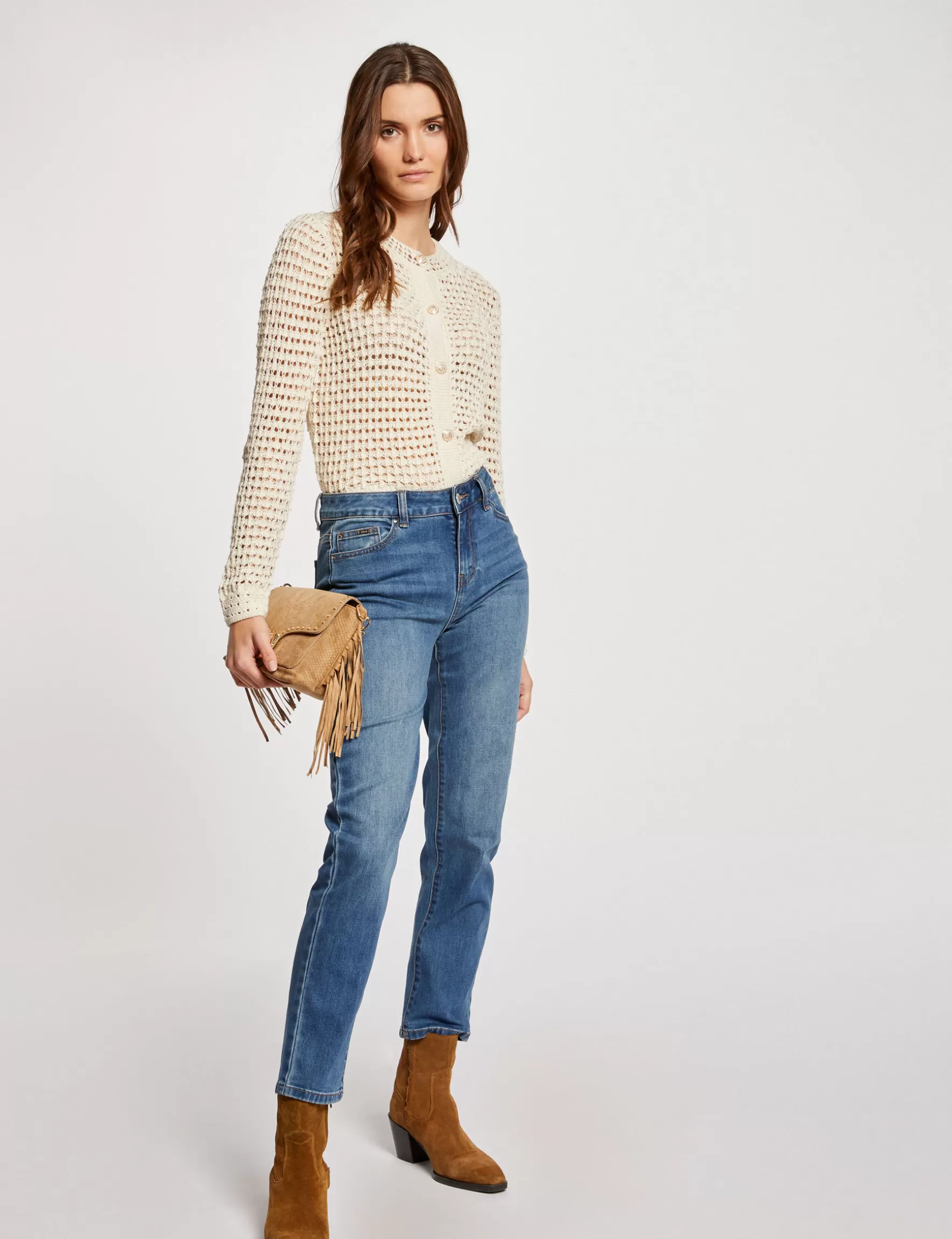 Clothes MORGAN ^Cropped straight jeans stone denim ladies' stone_denim