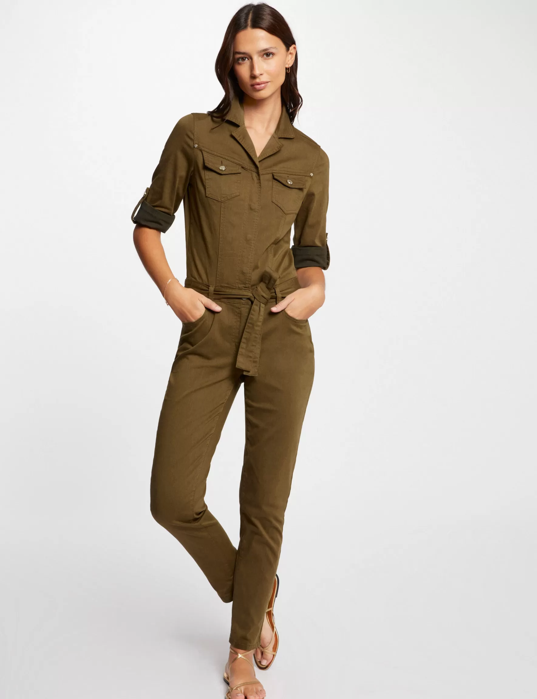 Clothes MORGAN ^Denim jumpsuit khaki green ladies' khaki_green