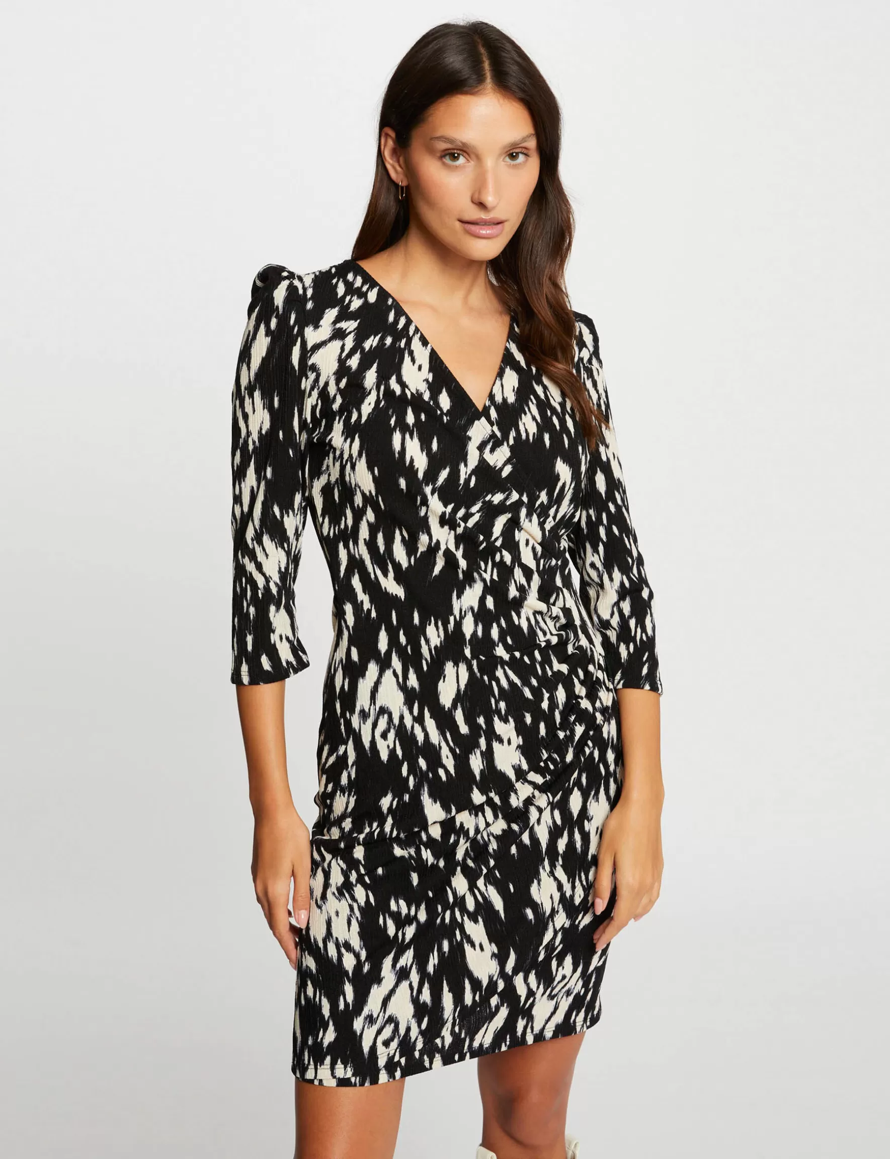 Clothes MORGAN ^Draped fitted dress abstract print ladies' multico