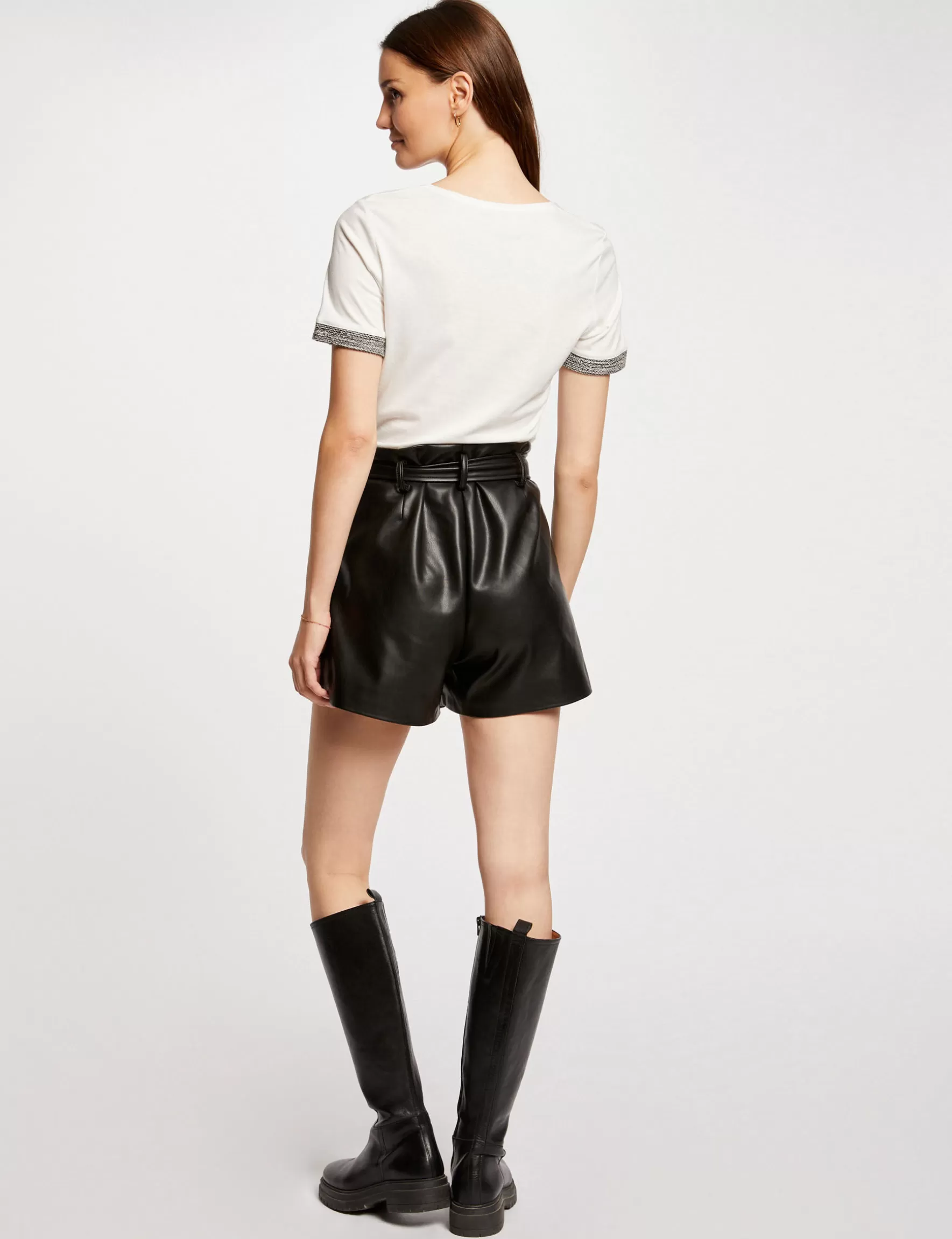 Clothes MORGAN ^Faux leather paperbag shorts ladies' black