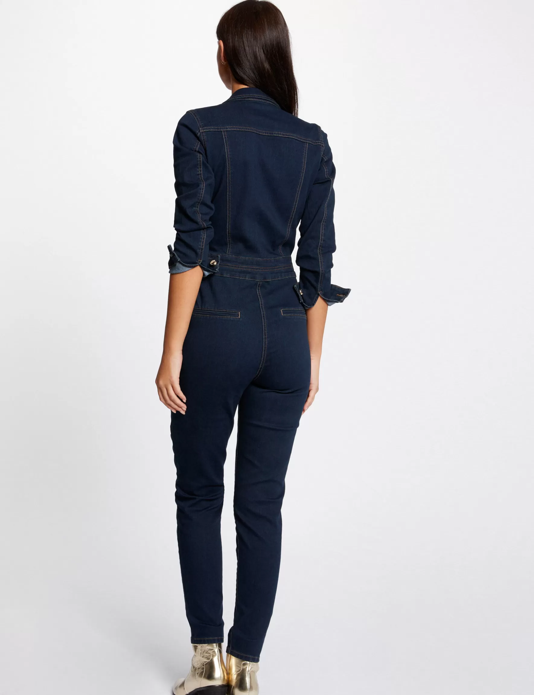 Clothes MORGAN ^Fitted denim jumpsuit 3/4-length sleeves raw denim ladies' raw_denim