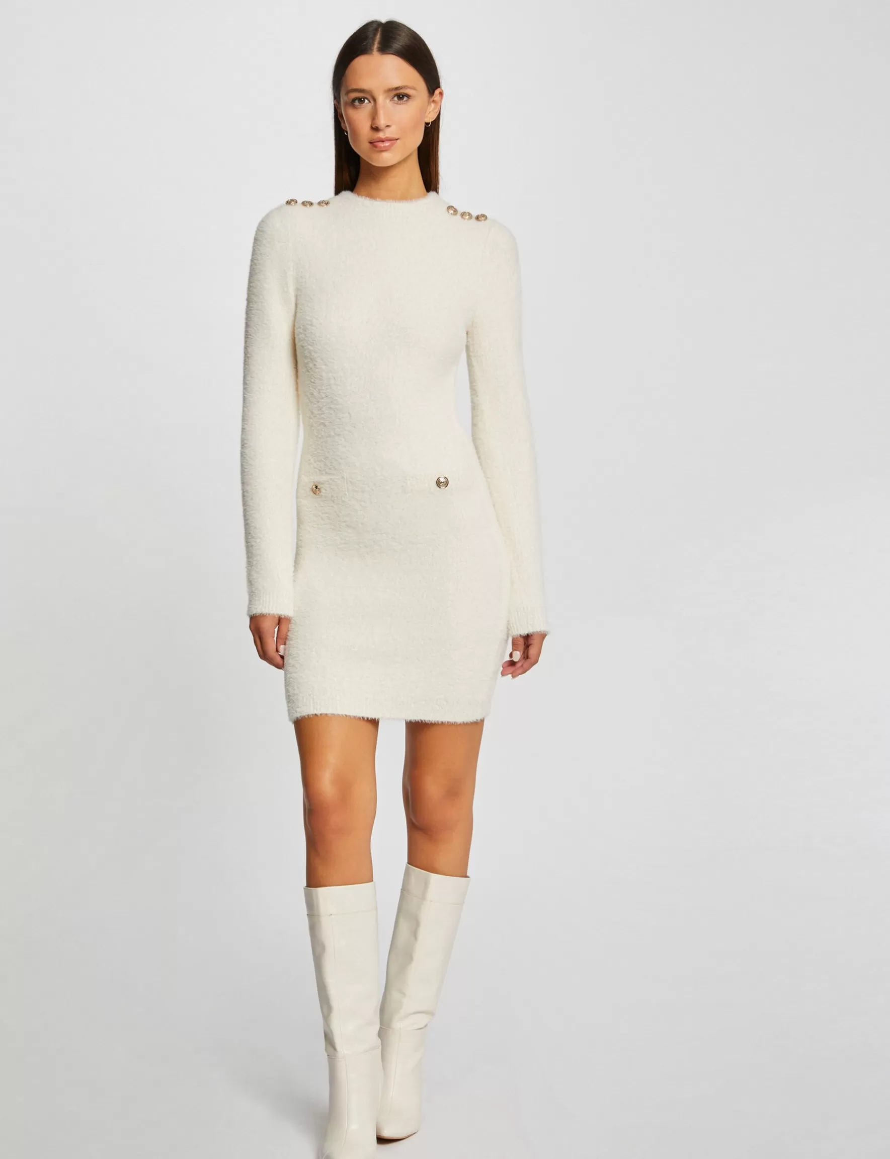 Clothes MORGAN ^Fitted jumper dress fluffy knit ladies' ivory