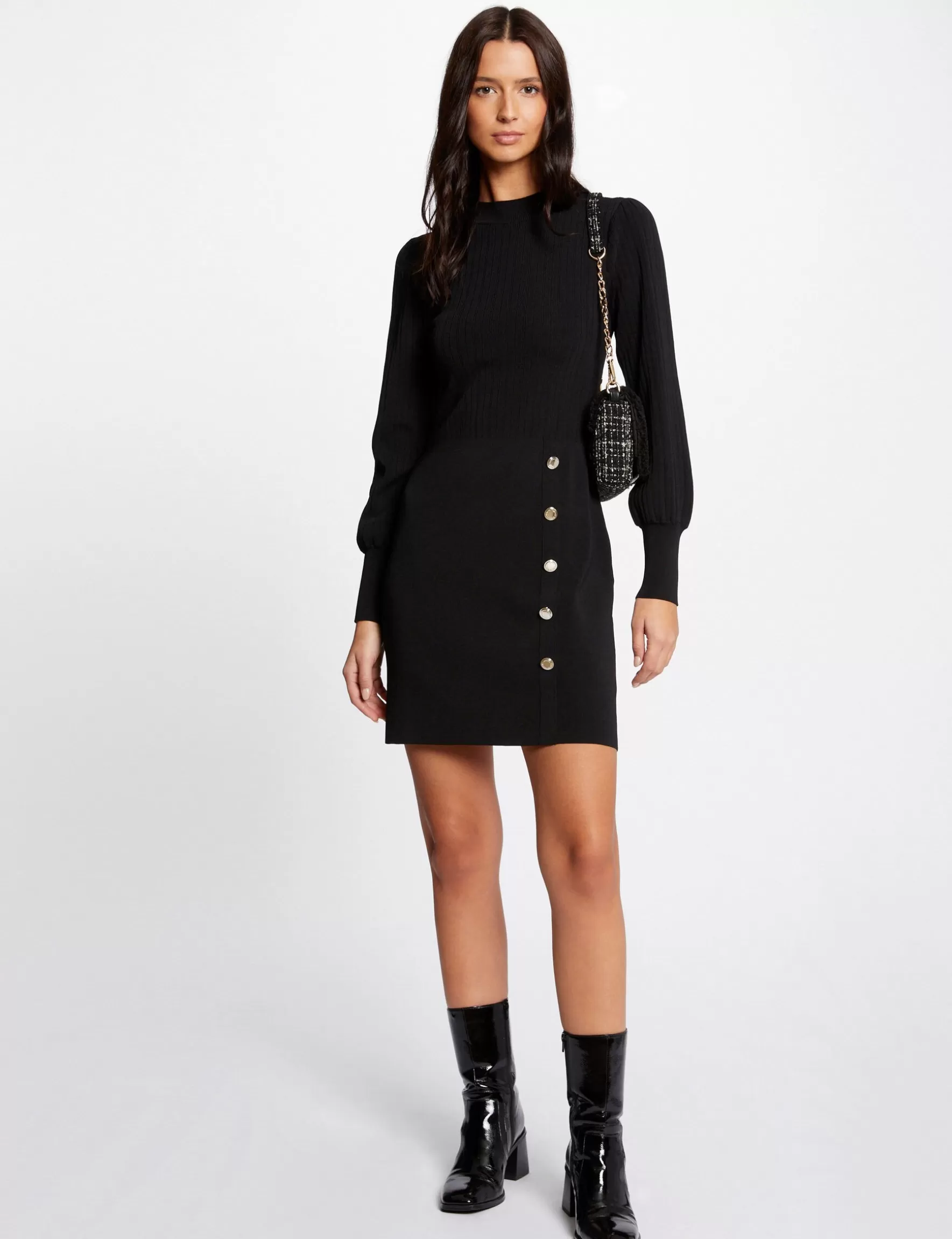 Clothes MORGAN ^Fitted jumper dress with buttons ladies' black