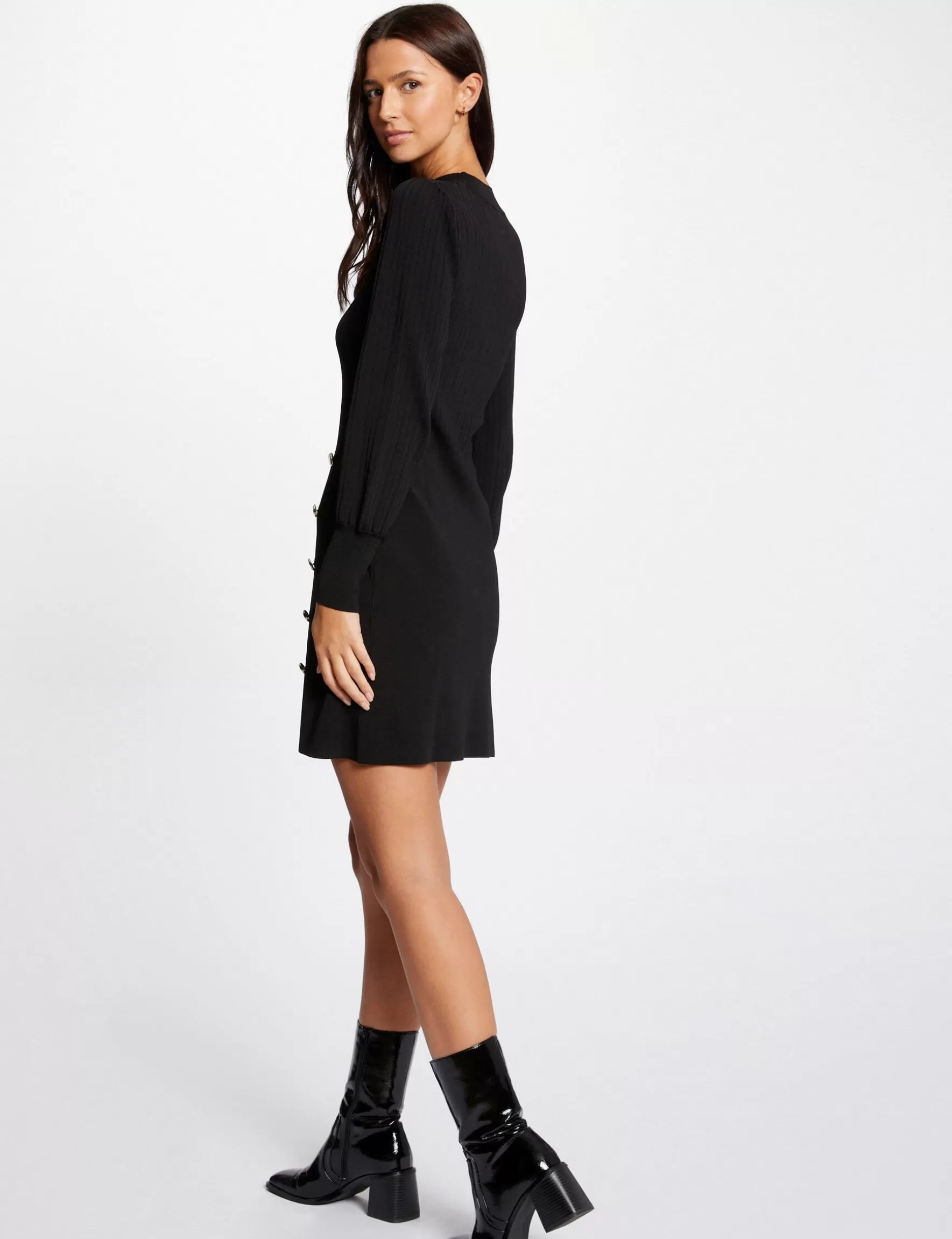 Clothes MORGAN ^Fitted jumper dress with buttons ladies' black