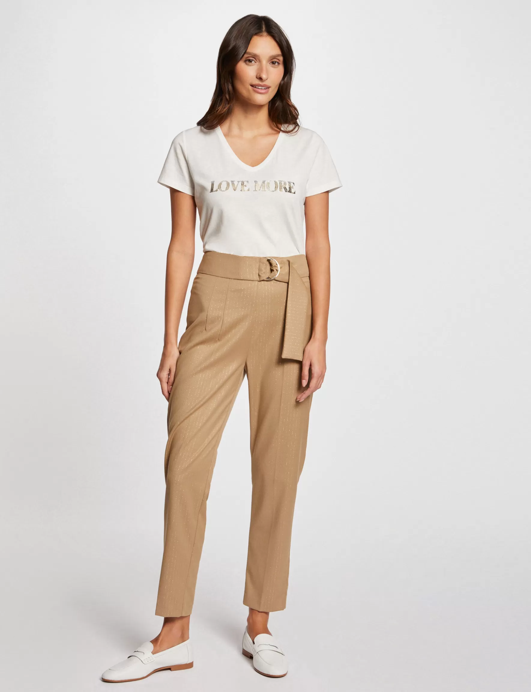 Clothes MORGAN ^Fitted trousers with stripes ladies' camel