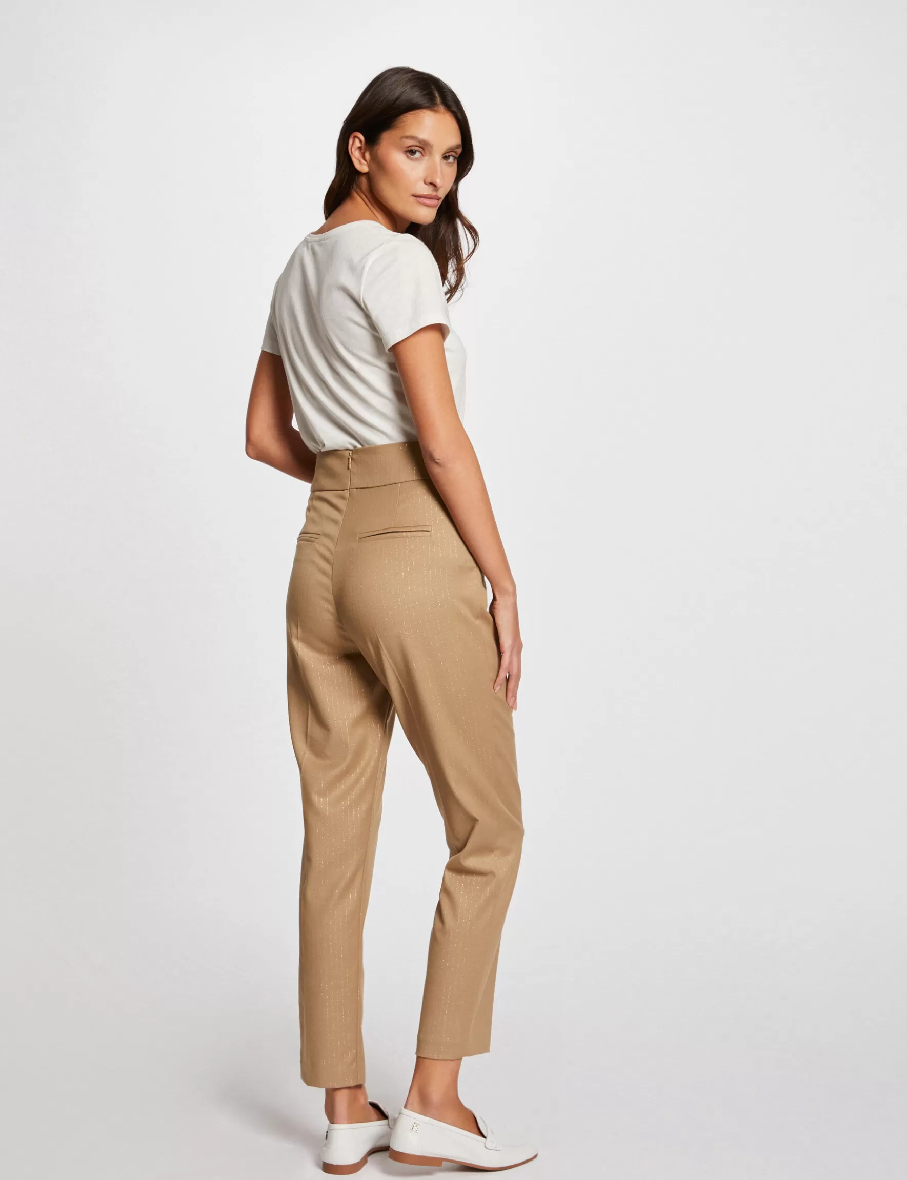 Clothes MORGAN ^Fitted trousers with stripes ladies' camel