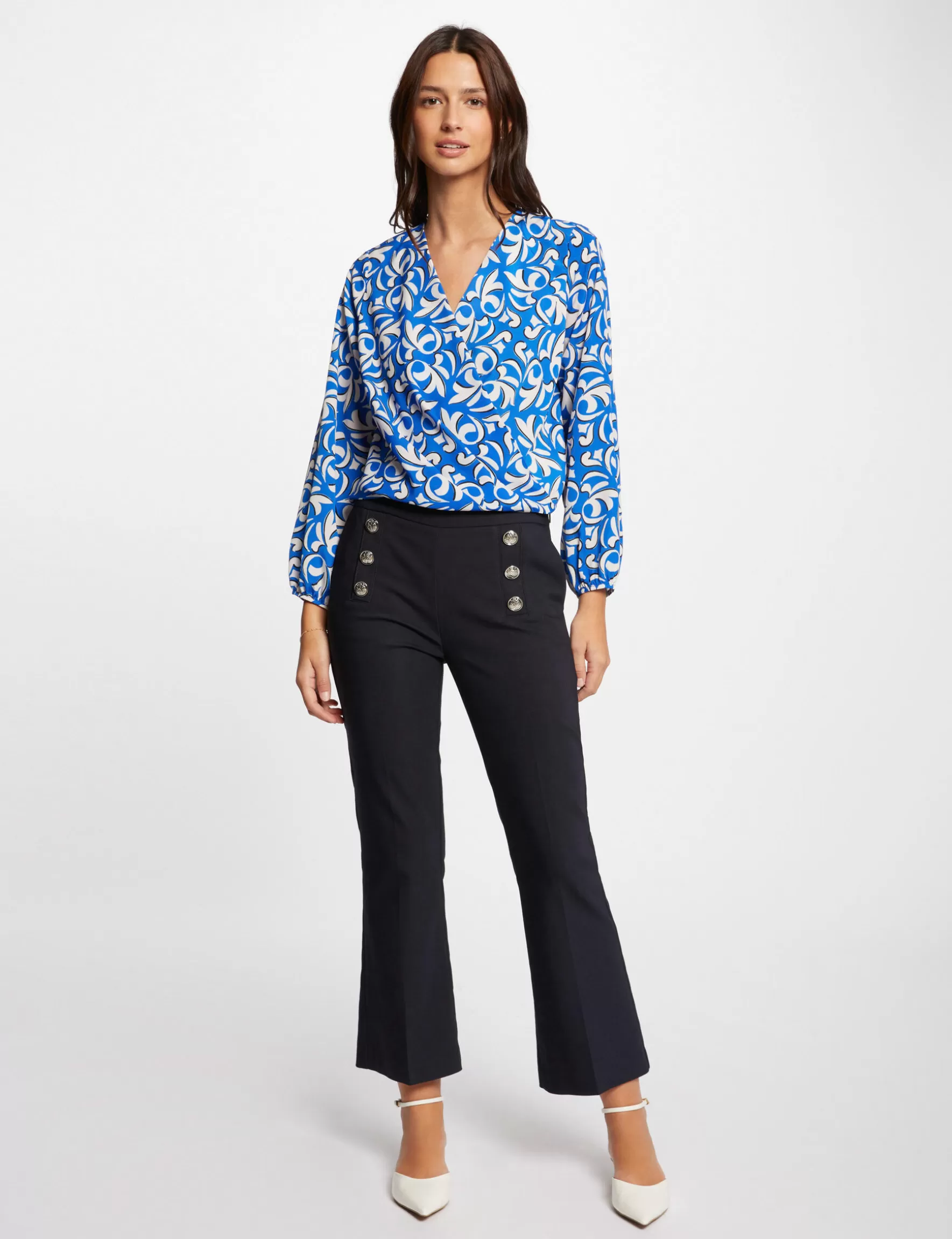 Clothes MORGAN ^Flare trousers with buttons ladies' navy