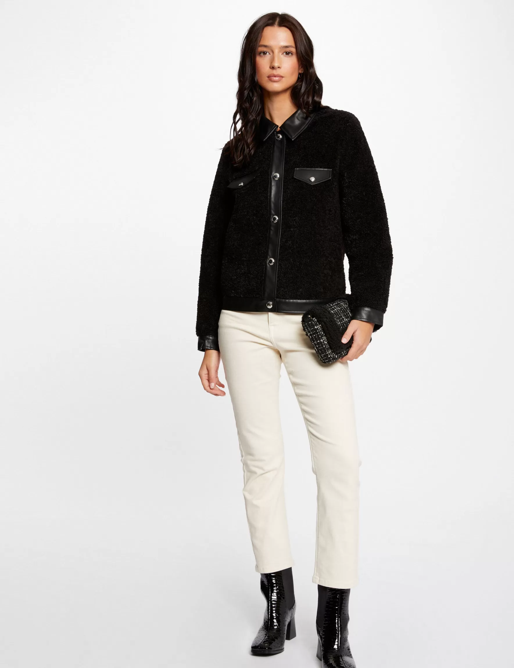 Clothes MORGAN ^Jacket with faux leather details ladies' black