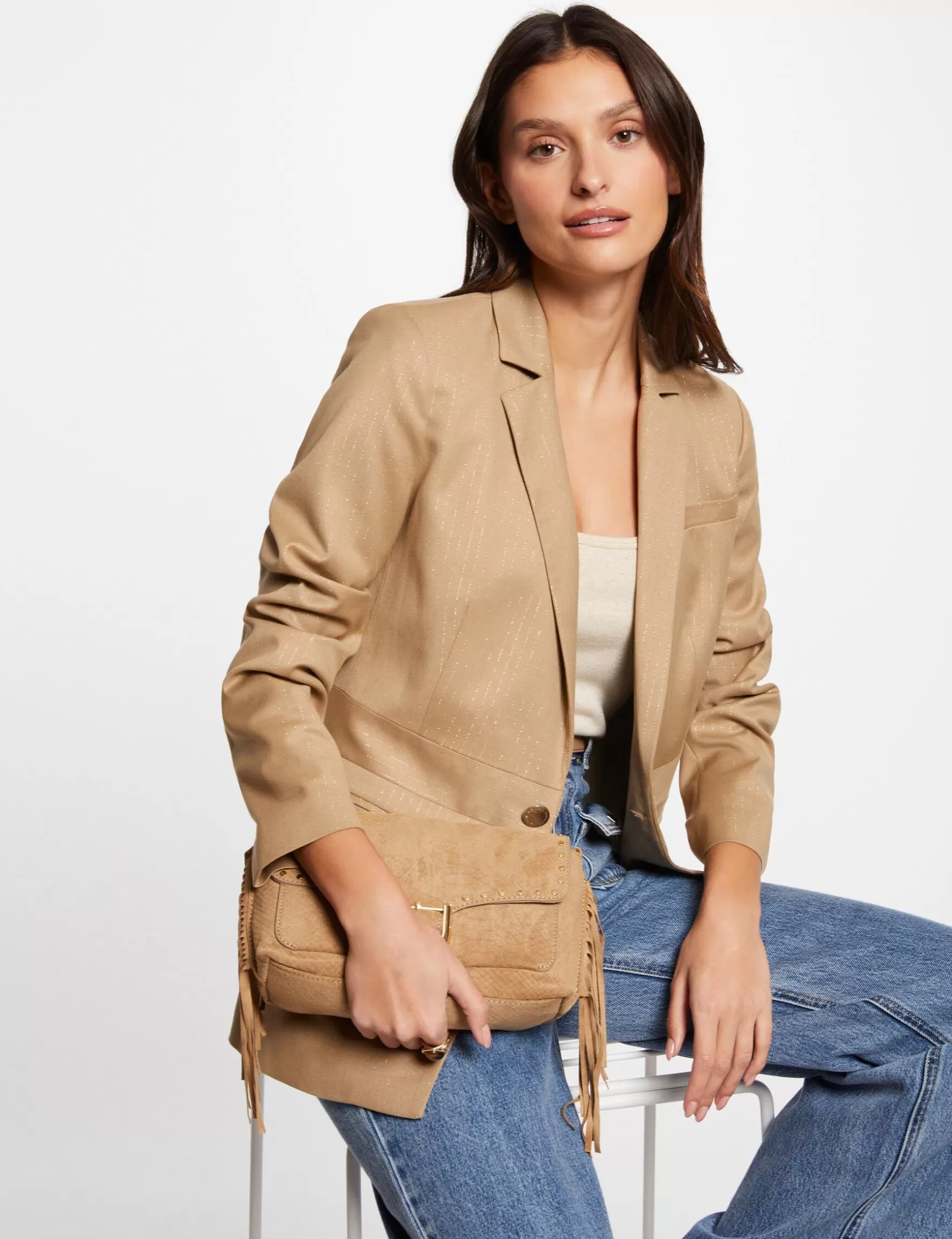 Clothes MORGAN ^Jacket with stripes ladies' camel