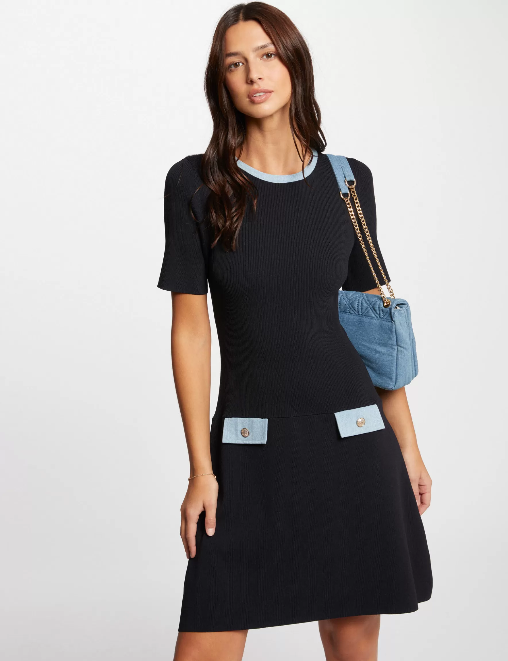 Clothes MORGAN ^Jumper dress denim details ladies' navy