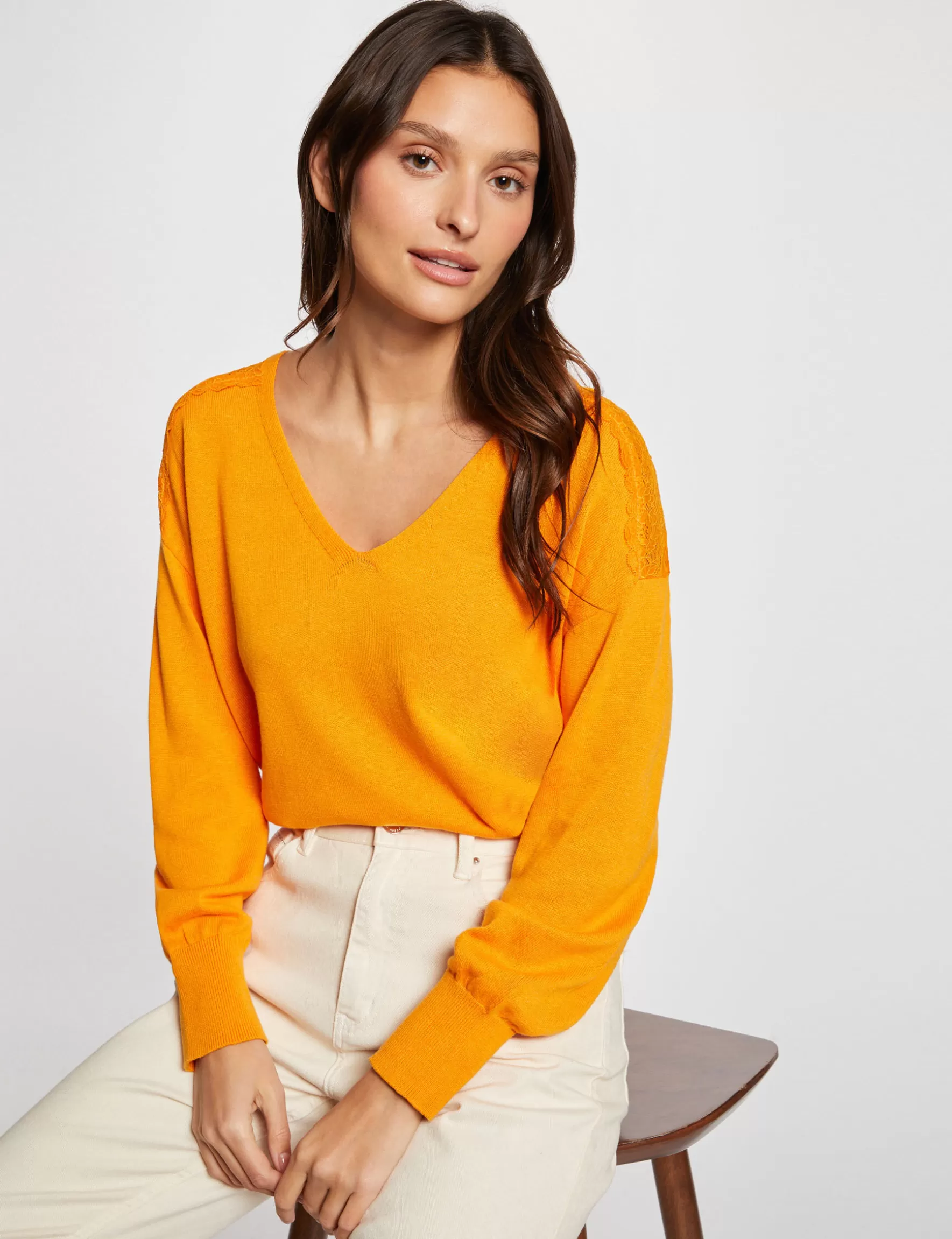 Clothes MORGAN ^Jumper V-neck and long sleeves ladies' orange