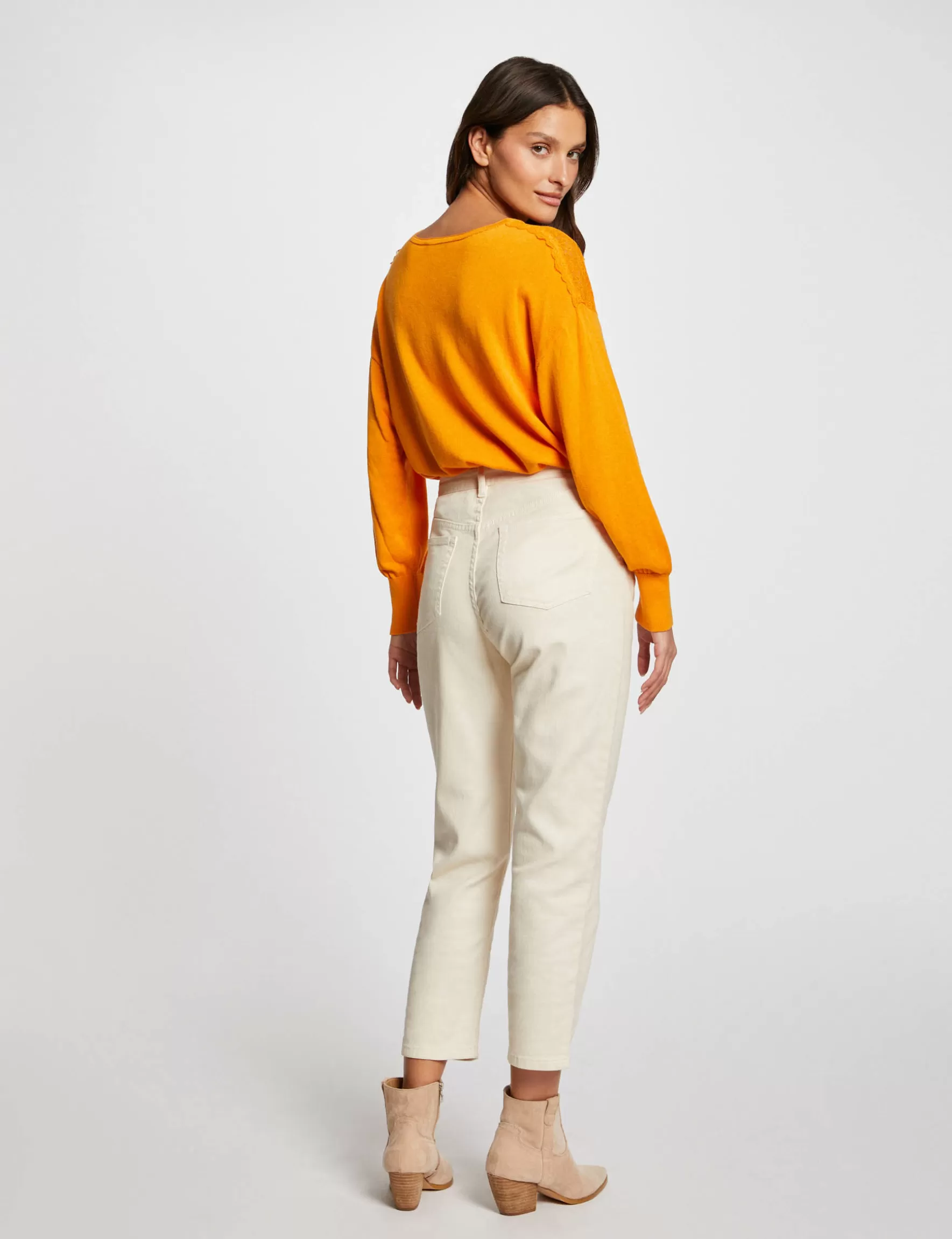 Clothes MORGAN ^Jumper V-neck and long sleeves ladies' orange