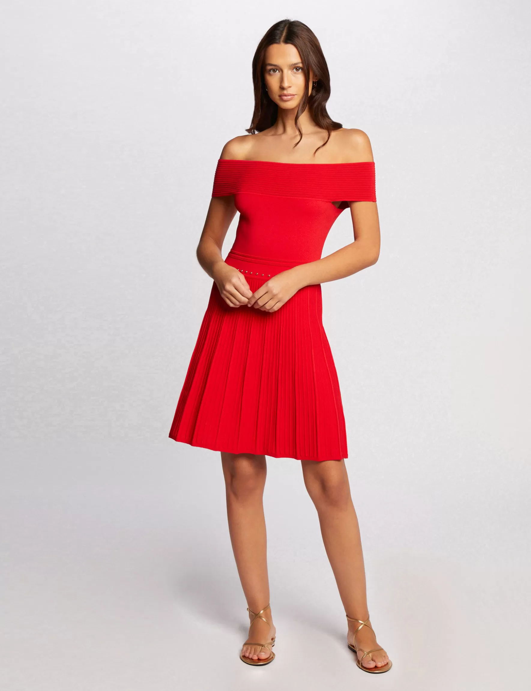 Clothes MORGAN ^Knee-length skater knitted dress ladies' red