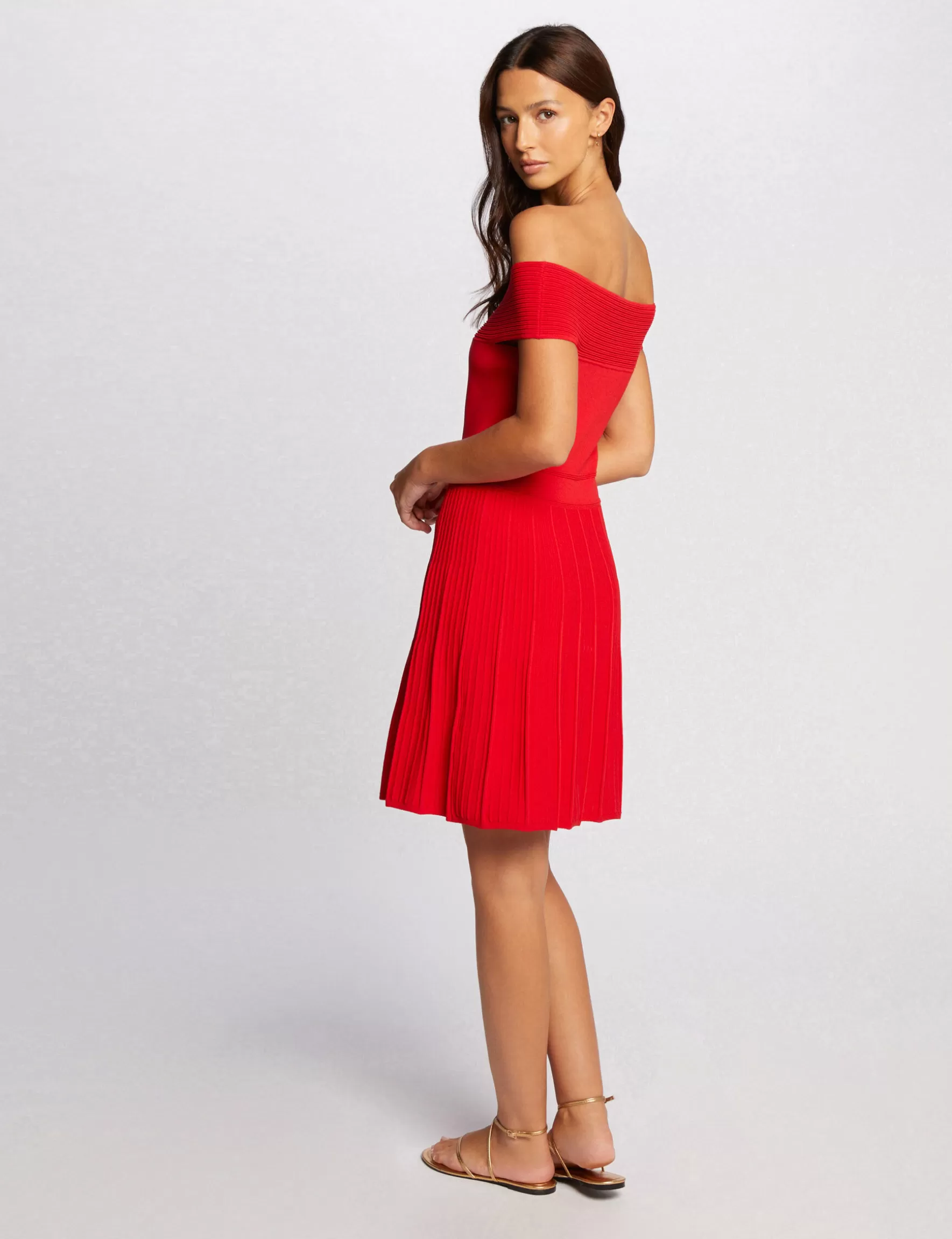 Clothes MORGAN ^Knee-length skater knitted dress ladies' red