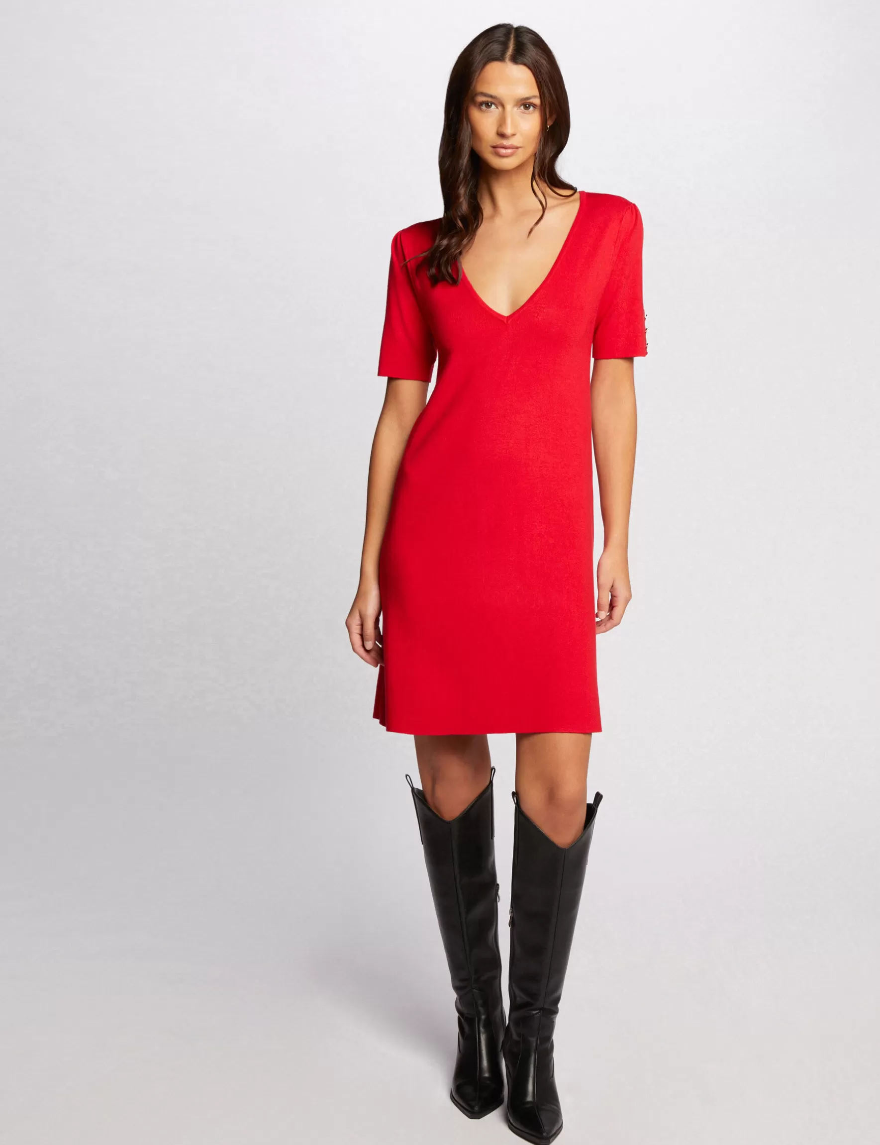 Clothes MORGAN ^Knee-length straight knitted dress ladies' red