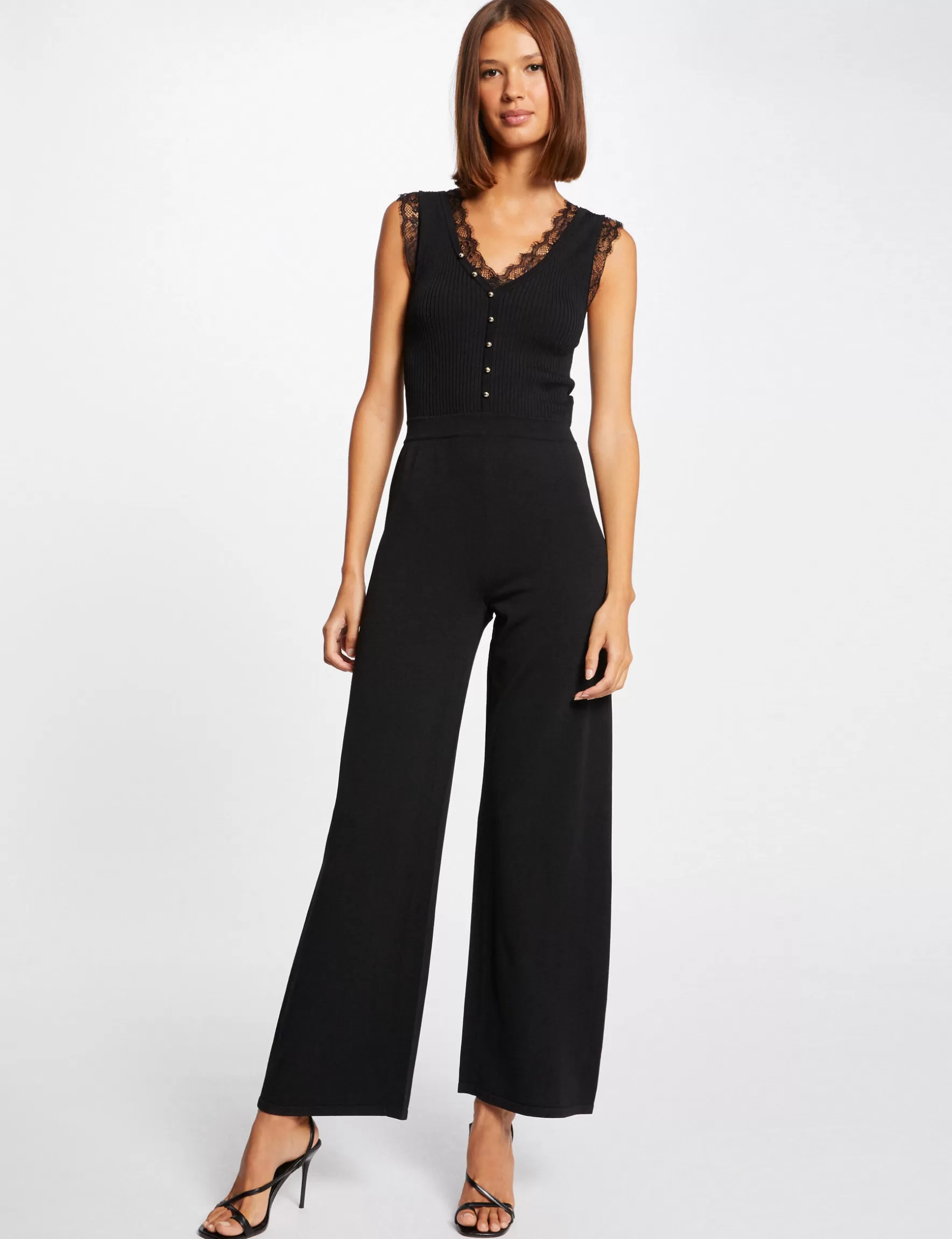 Clothes MORGAN ^Knitted wide leg jumpsuit ladies' black