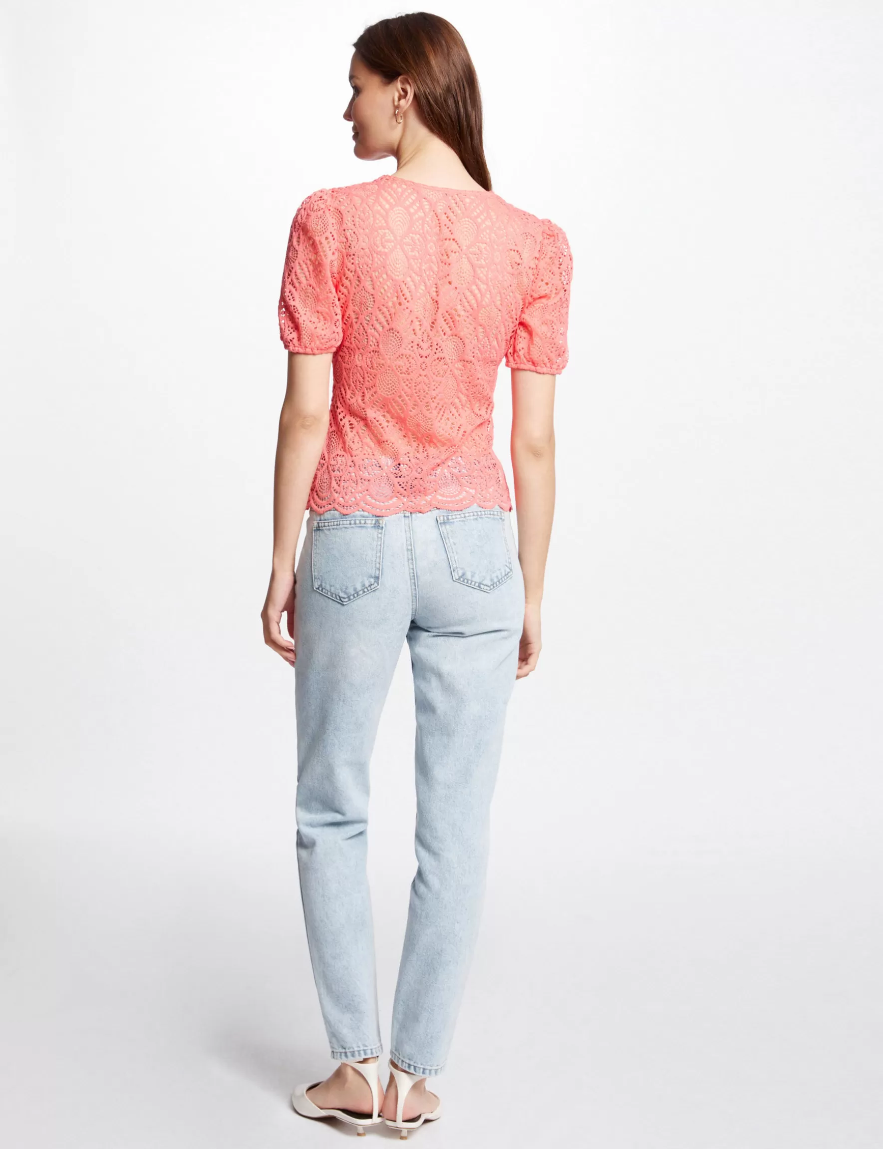 Clothes MORGAN ^Lace t-shirt ladies' coral