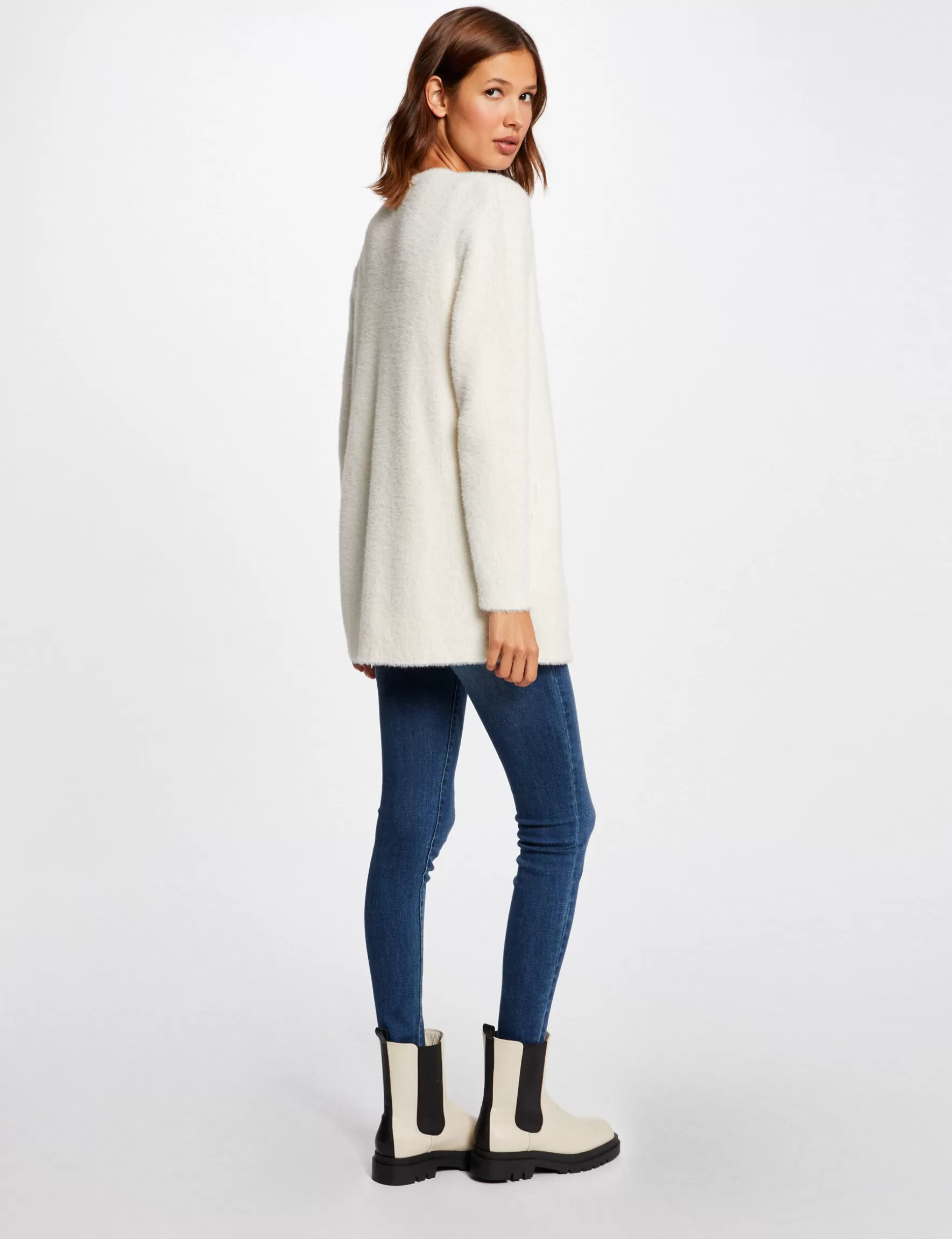 Clothes MORGAN ^Long cardigan with fluffy knit ladies' ivory