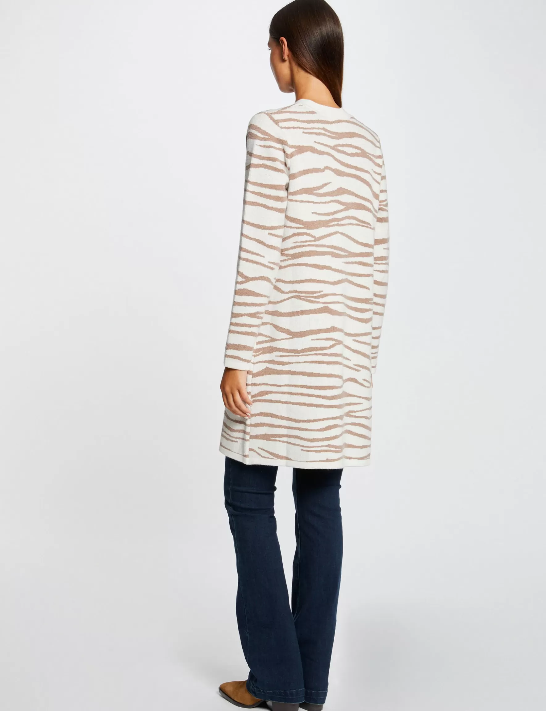 Clothes MORGAN ^Long cardigan with zebra print ladies' ecru