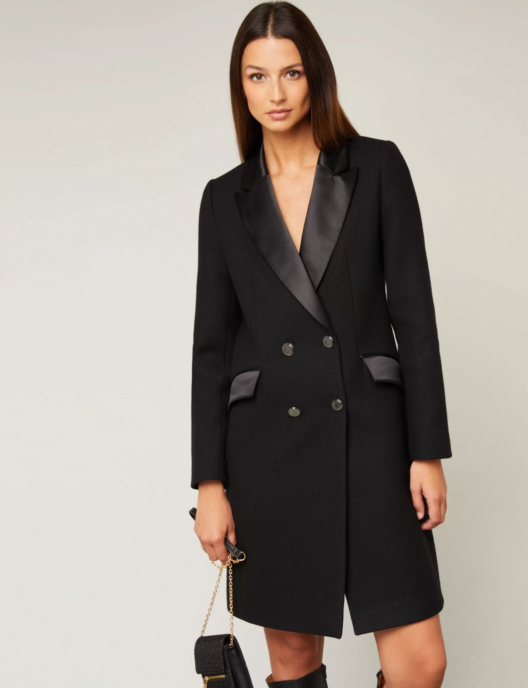 Clothes MORGAN ^Long coat satin details ladies' black